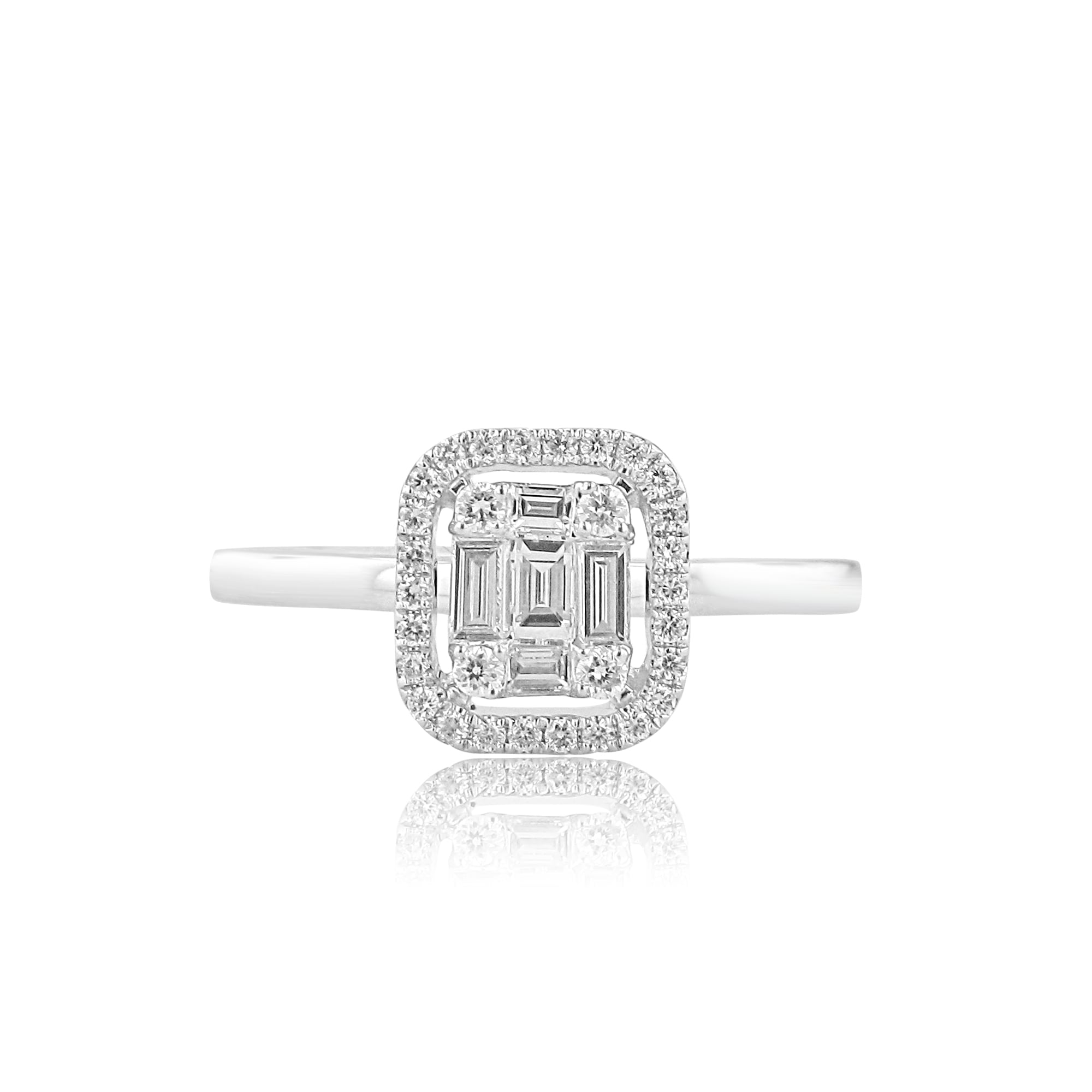 18ct White Gold Diamond Deco Inspired Halo Ring