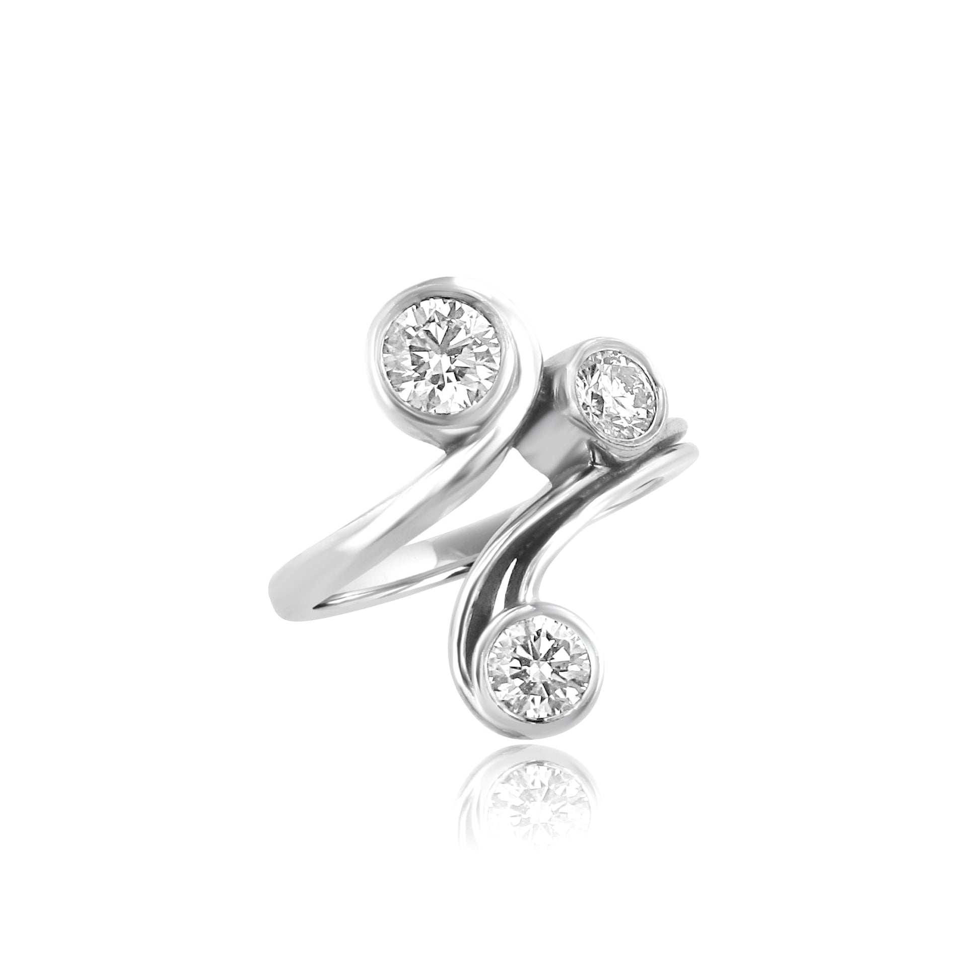18ct White Gold Crossover Twist Three Stone Diamond Ring