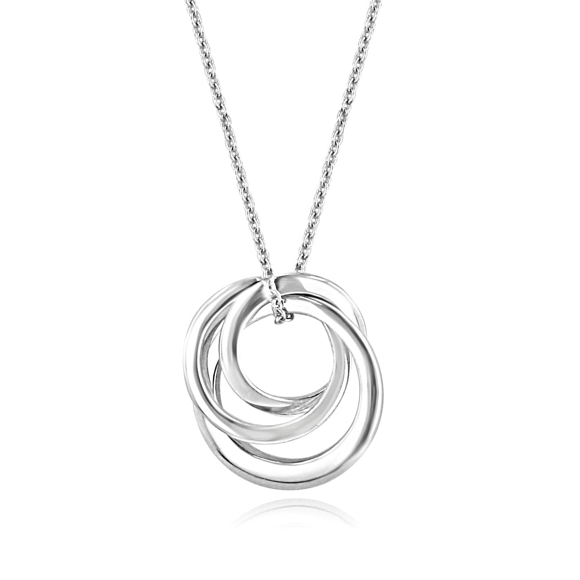 9ct White Gold Triple Interlocking Ring Pendant and Trace Chain