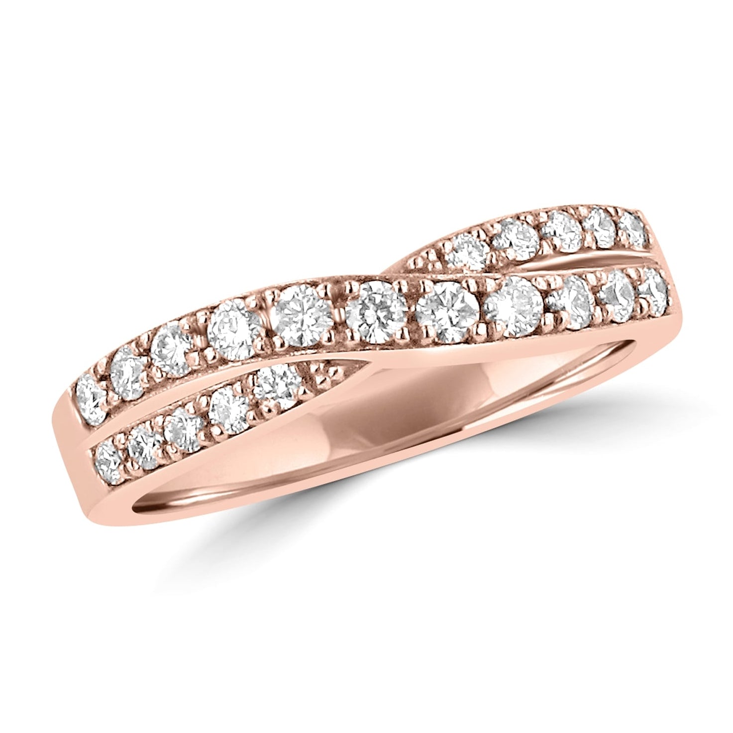 18ct Rose Gold Round Diamond Crossover Band Ring