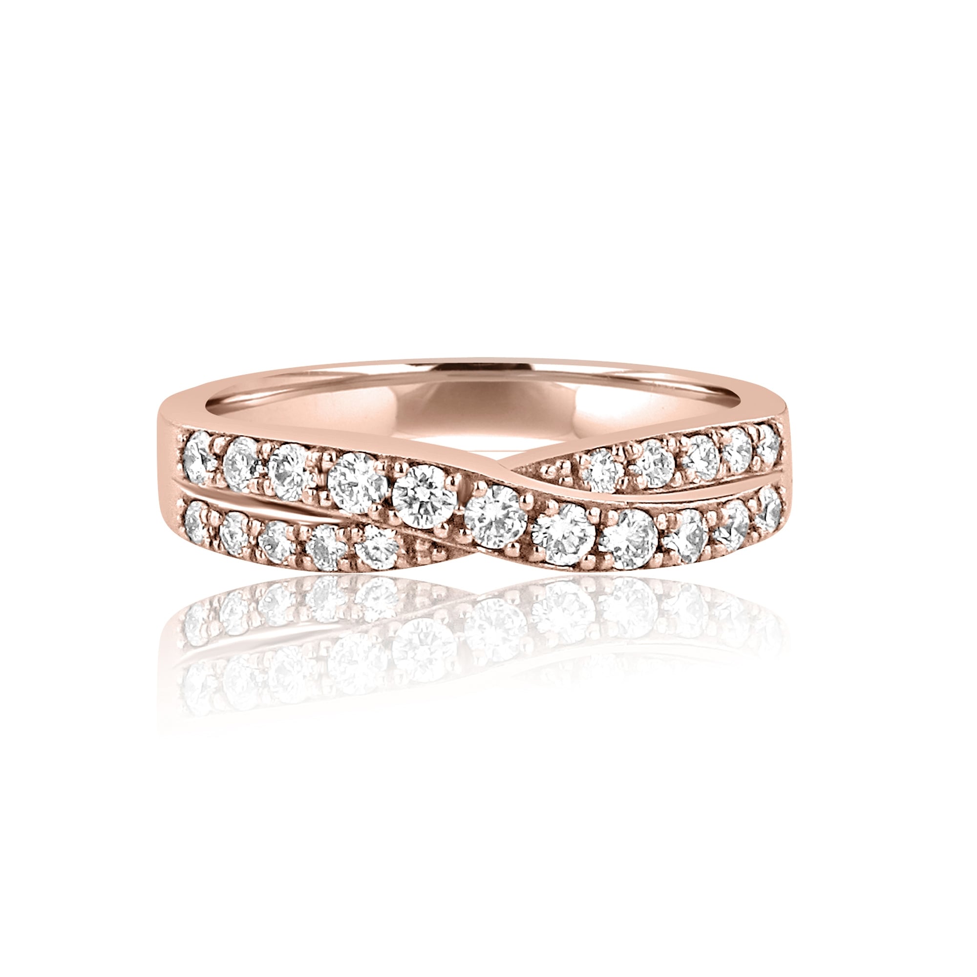 18ct Rose Gold Round Diamond Crossover Band Ring