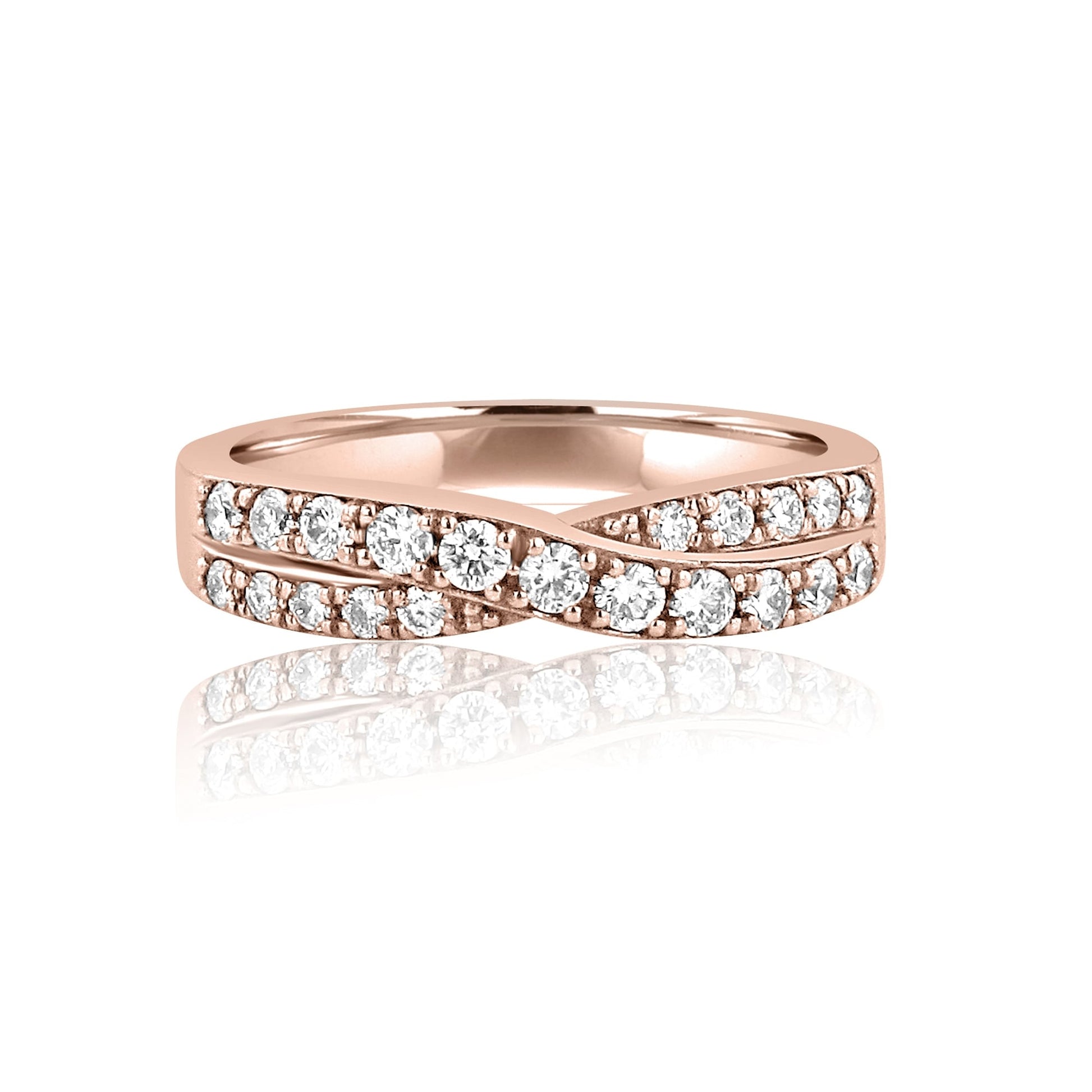 18ct Rose Gold Round Diamond Crossover Band Ring
