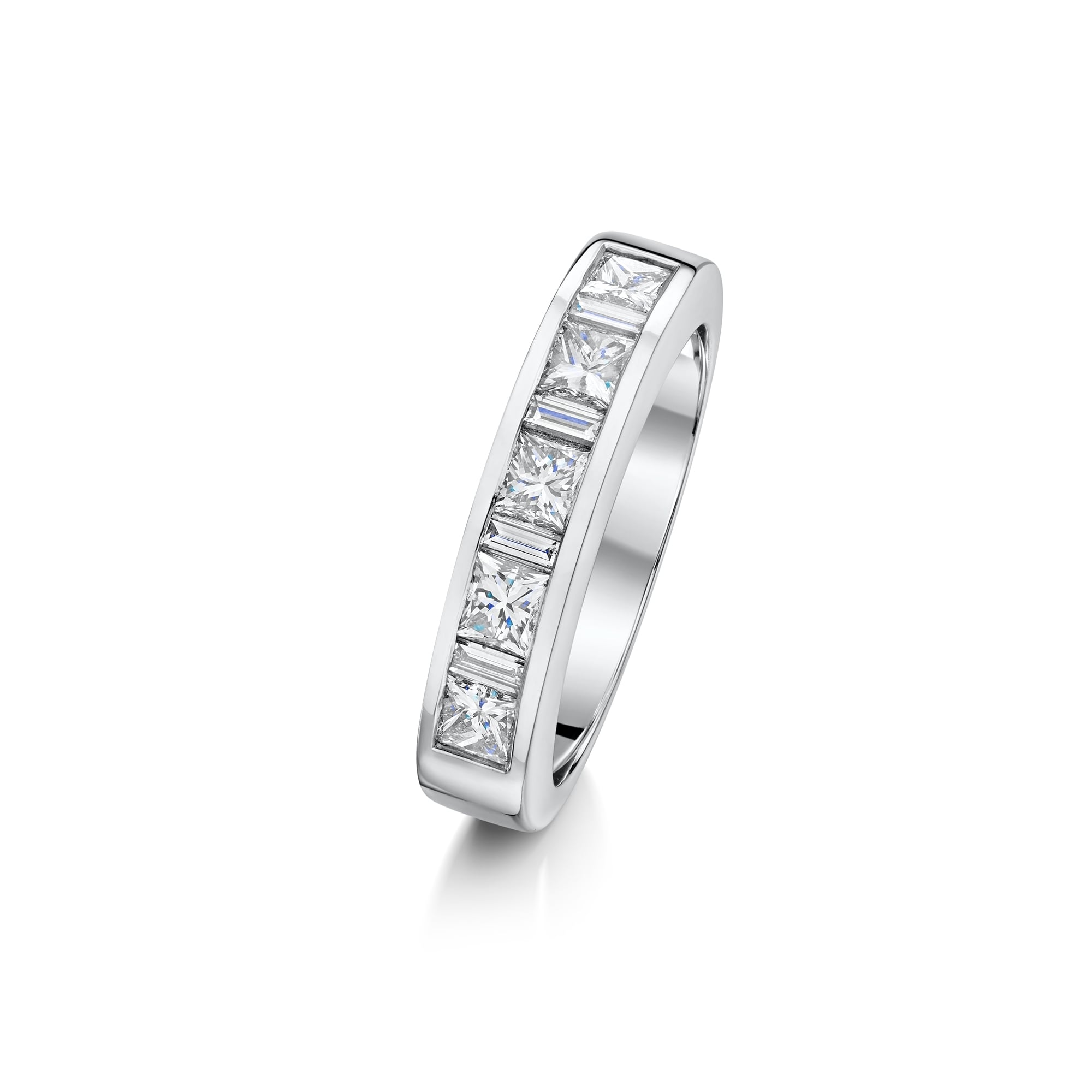 Platinum Princess and Baguette Diamond Eternity Ring 1.24ct Total
