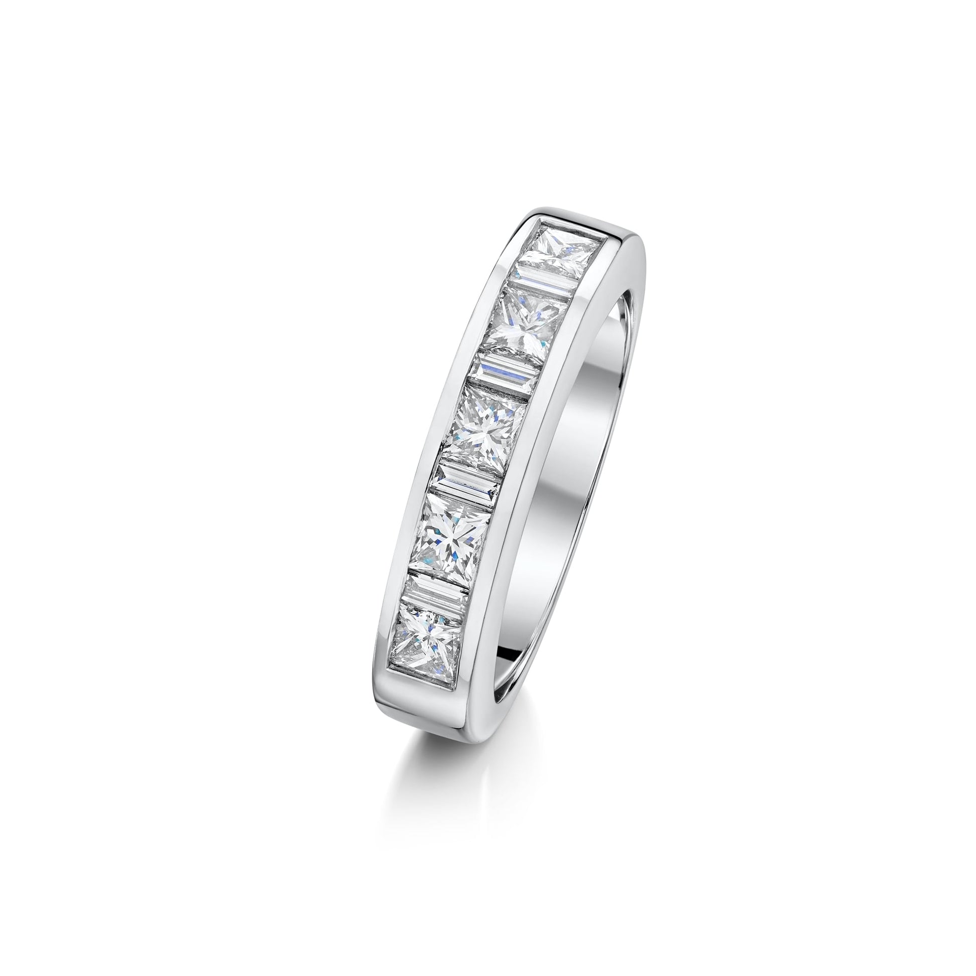 Platinum Princess and Baguette Diamond Eternity Ring 1.24ct Total