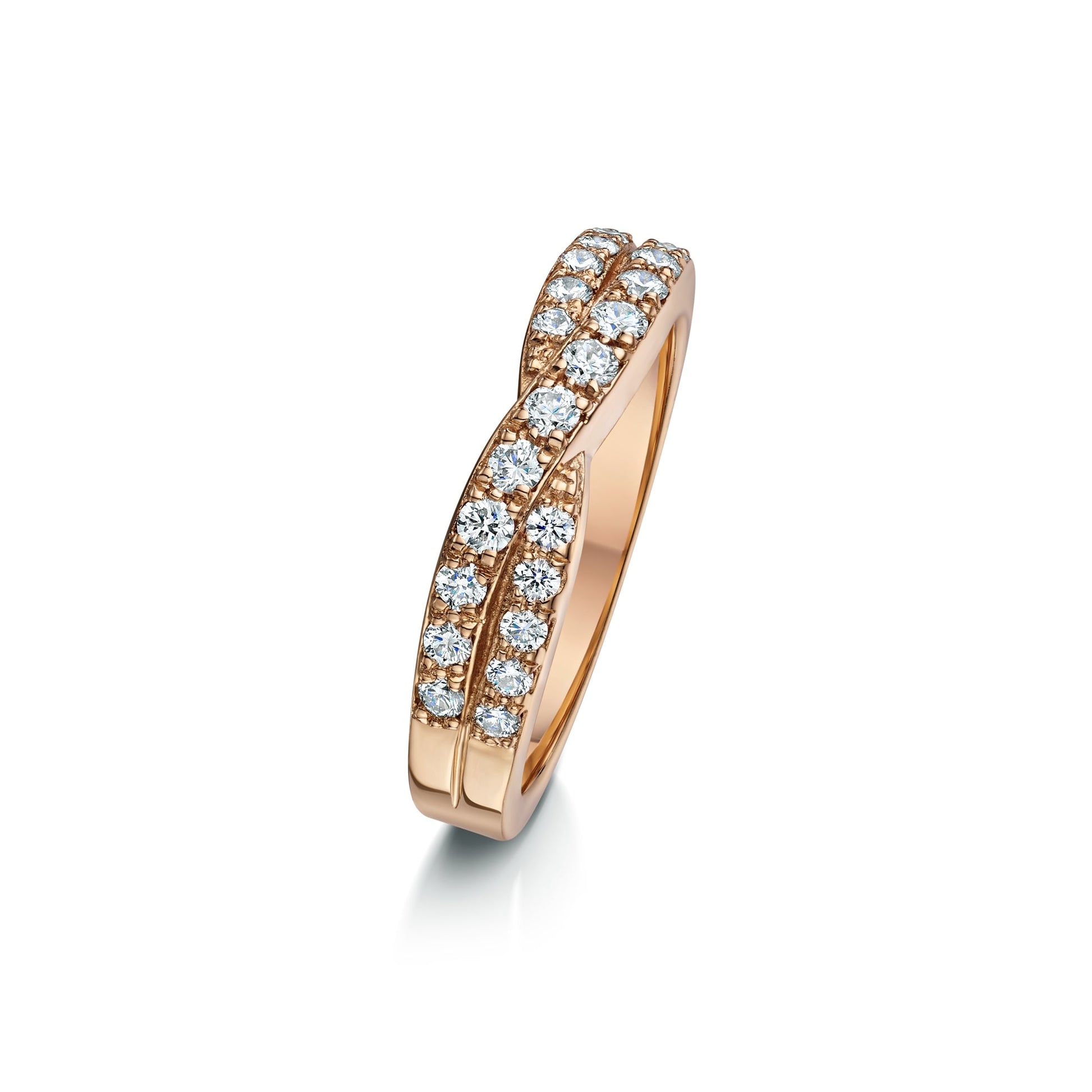 18ct Rose Gold Round Diamond Crossover Band Ring