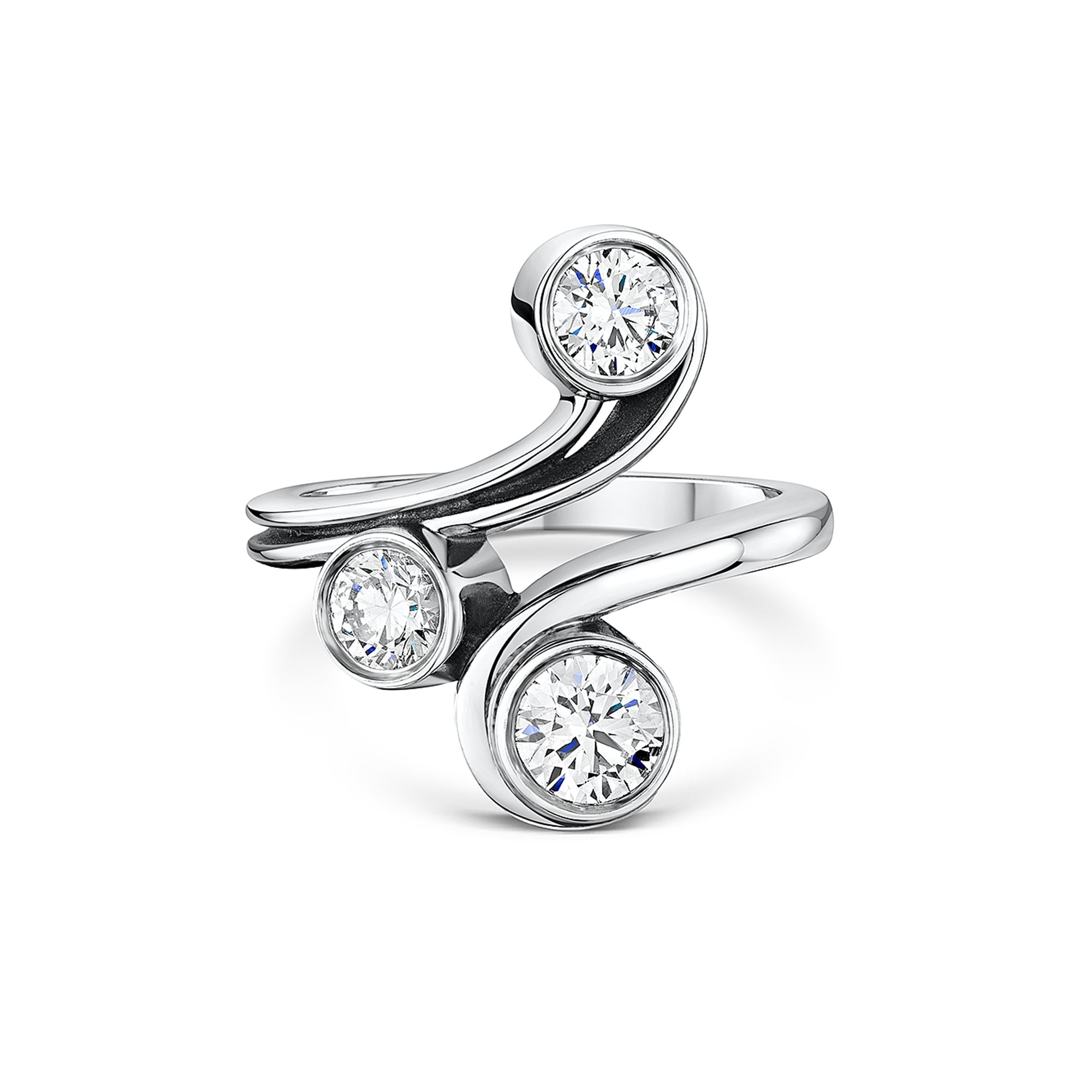 18ct White Gold Crossover Twist Three Stone Diamond Ring