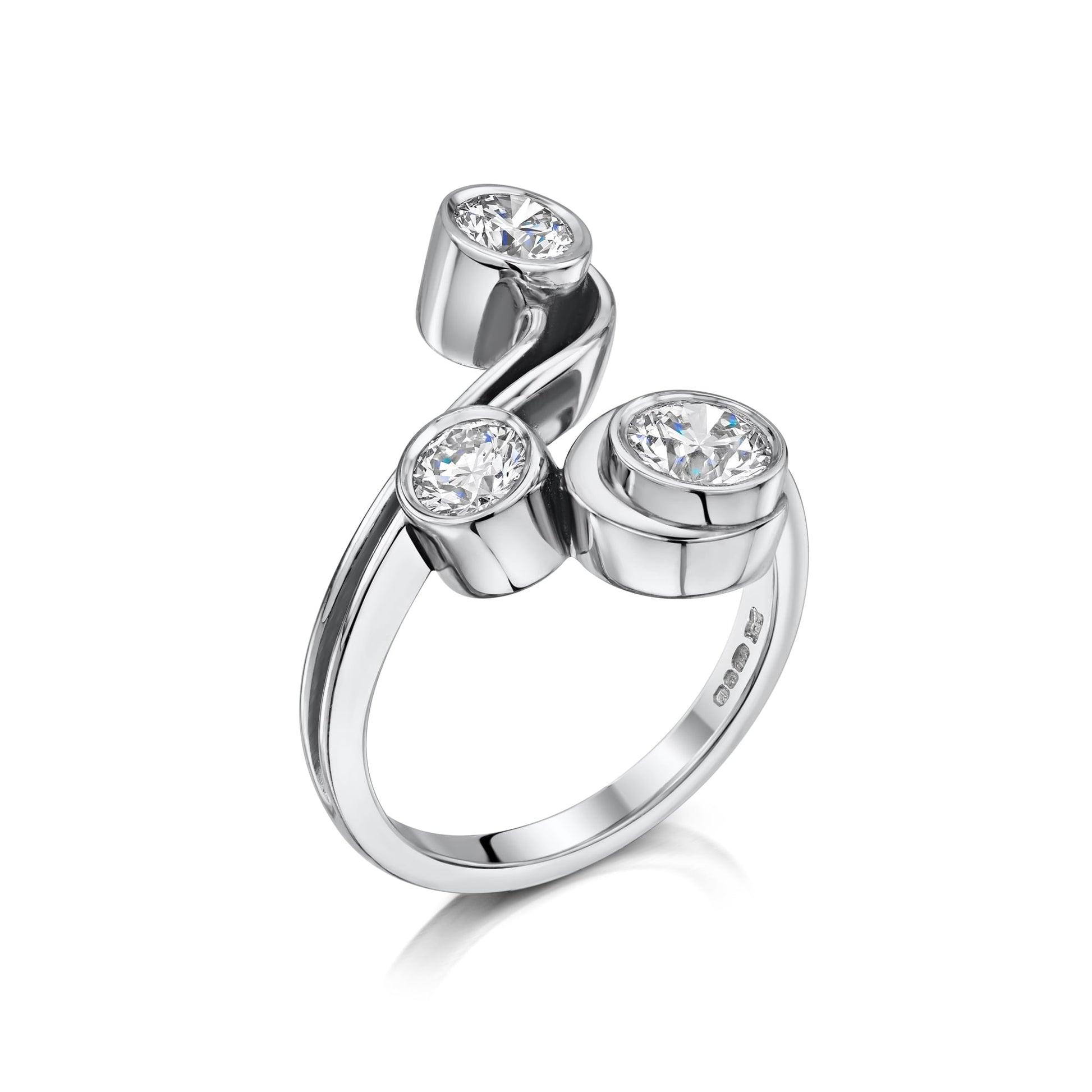 18ct White Gold Crossover Twist Three Stone Diamond Ring