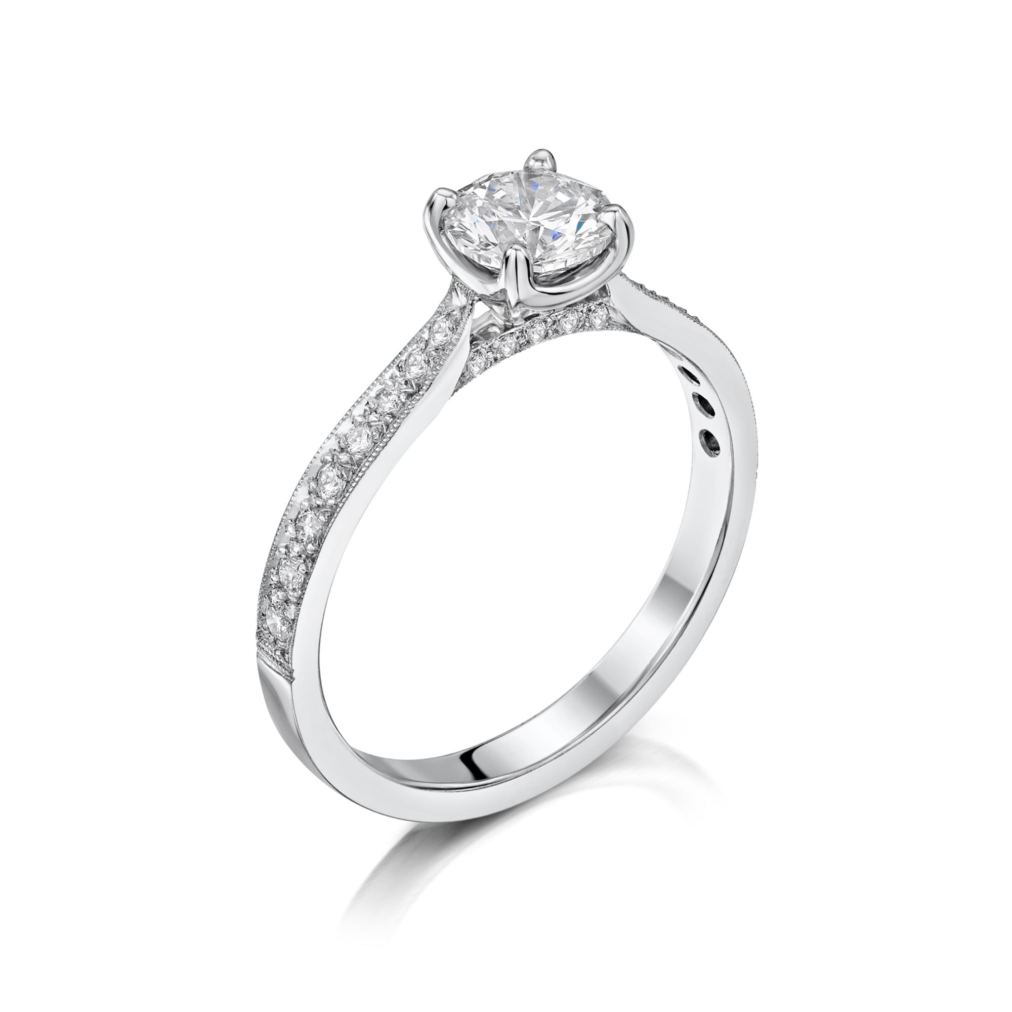 18ct White Gold 0.70ct Round Diamond Engagement Ring With Diamond Set Band