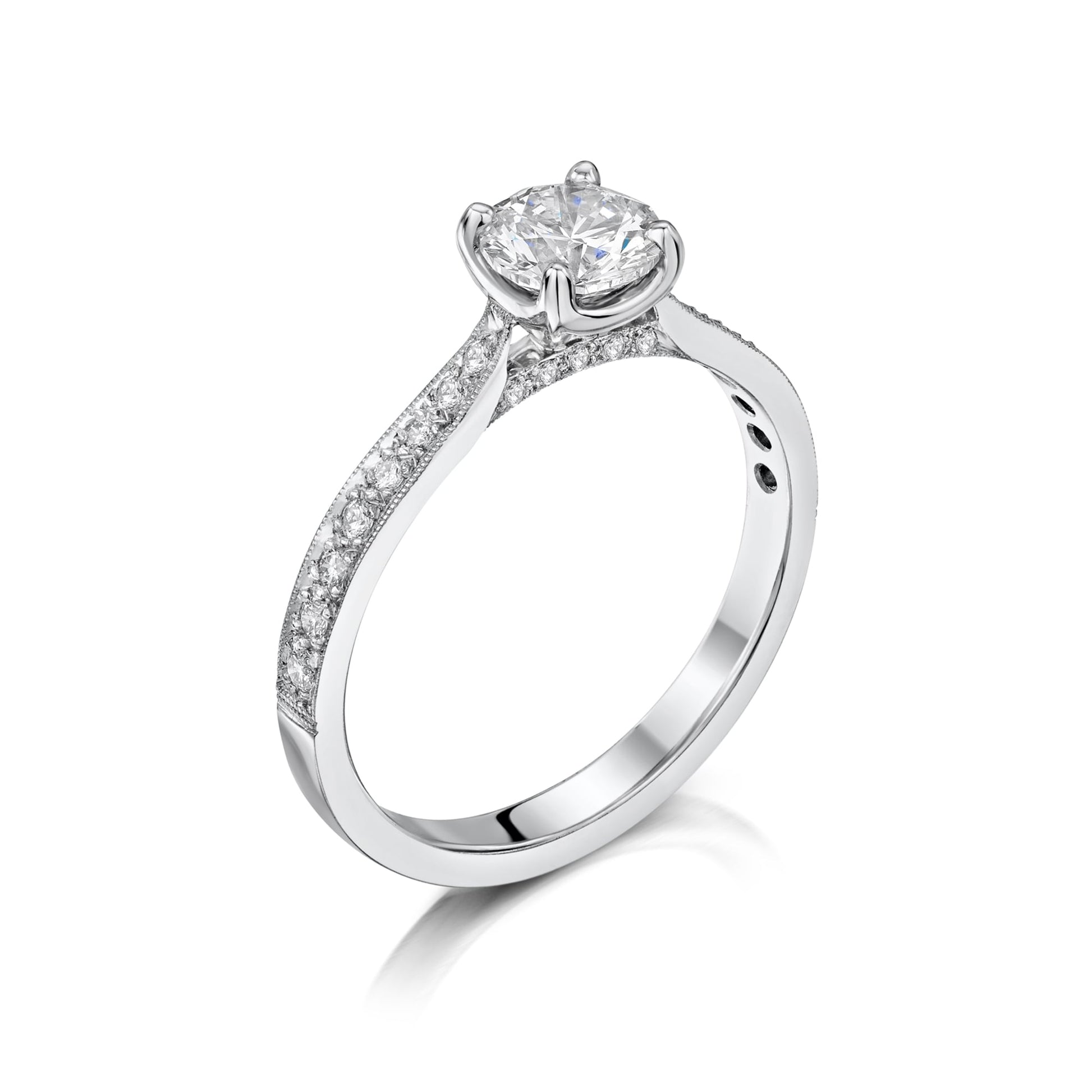 18ct White Gold 0.70ct Round Diamond Engagement Ring With Diamond Set Band