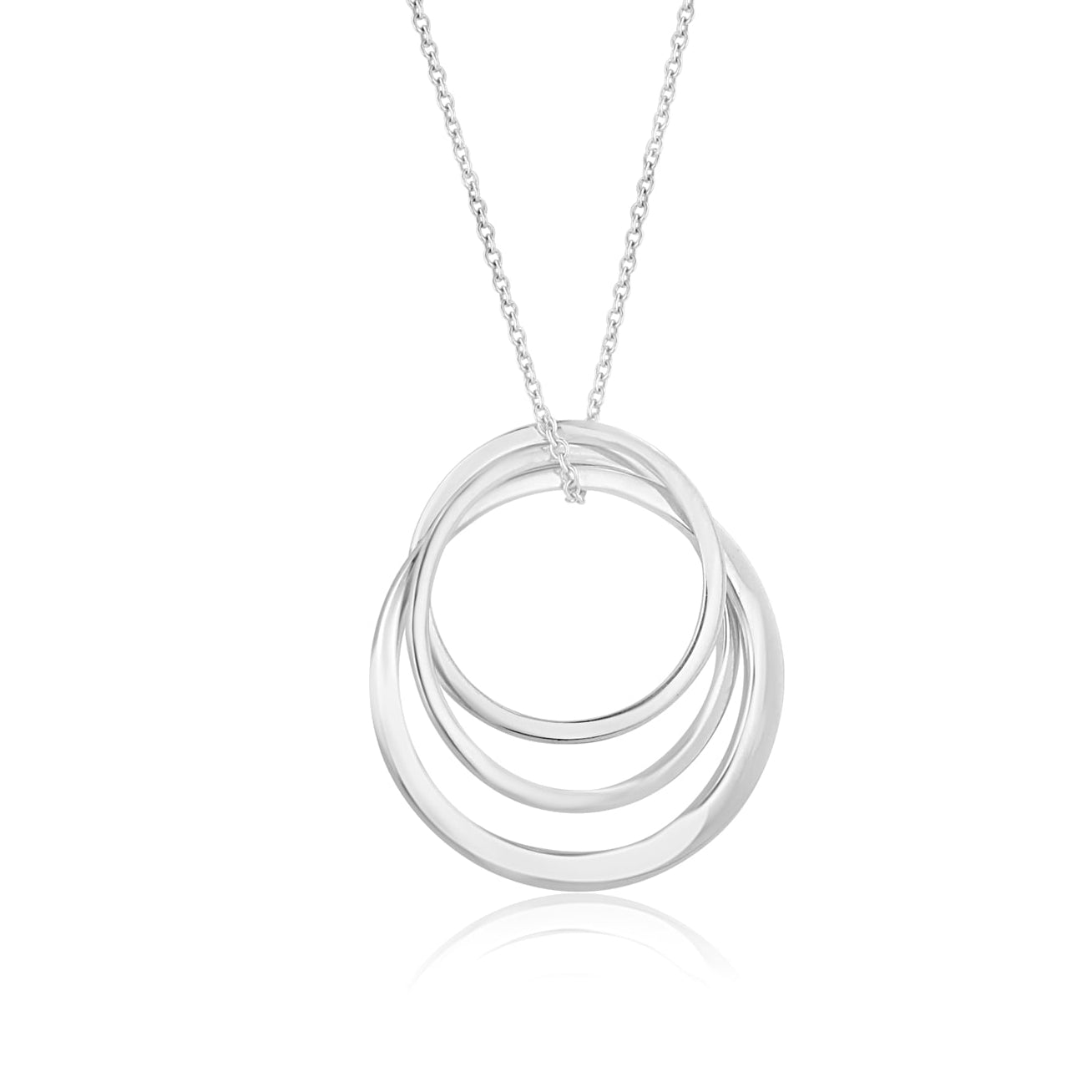 18ct White Gold Triple Interlocking Ring Pendant and Trace Chain