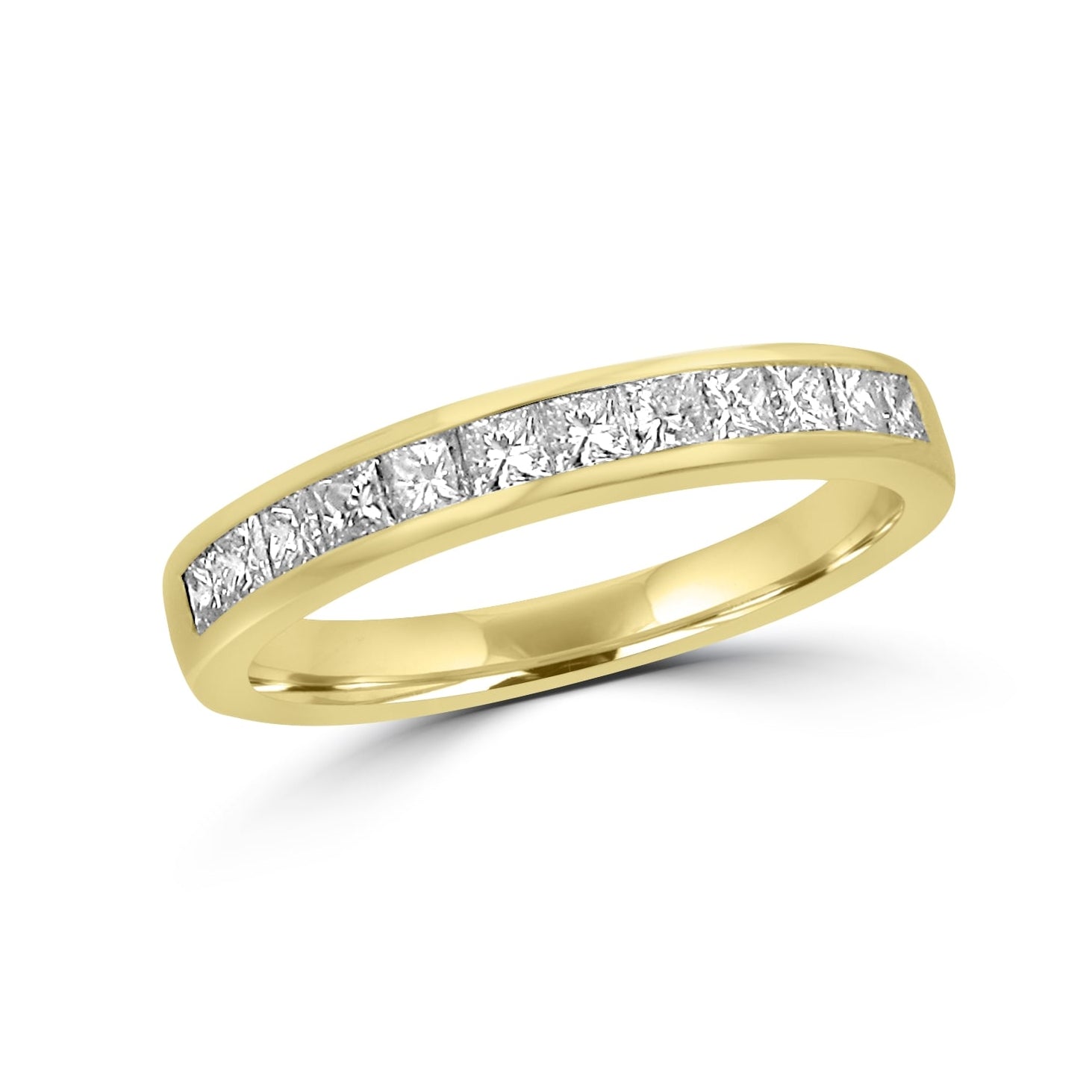18ct Yellow Gold 3.3mm Twelve Stone Princess Cut Diamond Band Ring