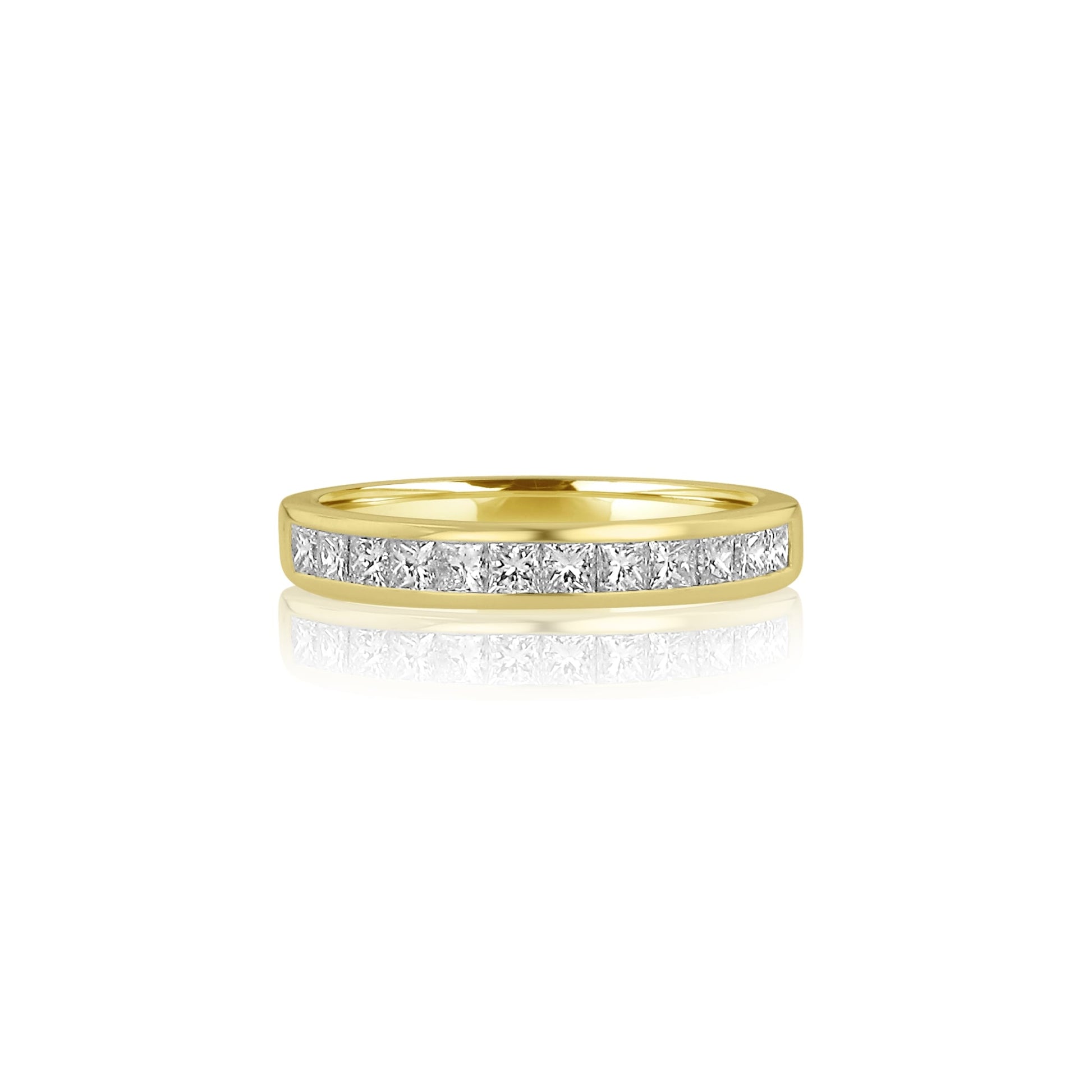 18ct Yellow Gold 3.3mm Twelve Stone Princess Cut Diamond Band Ring
