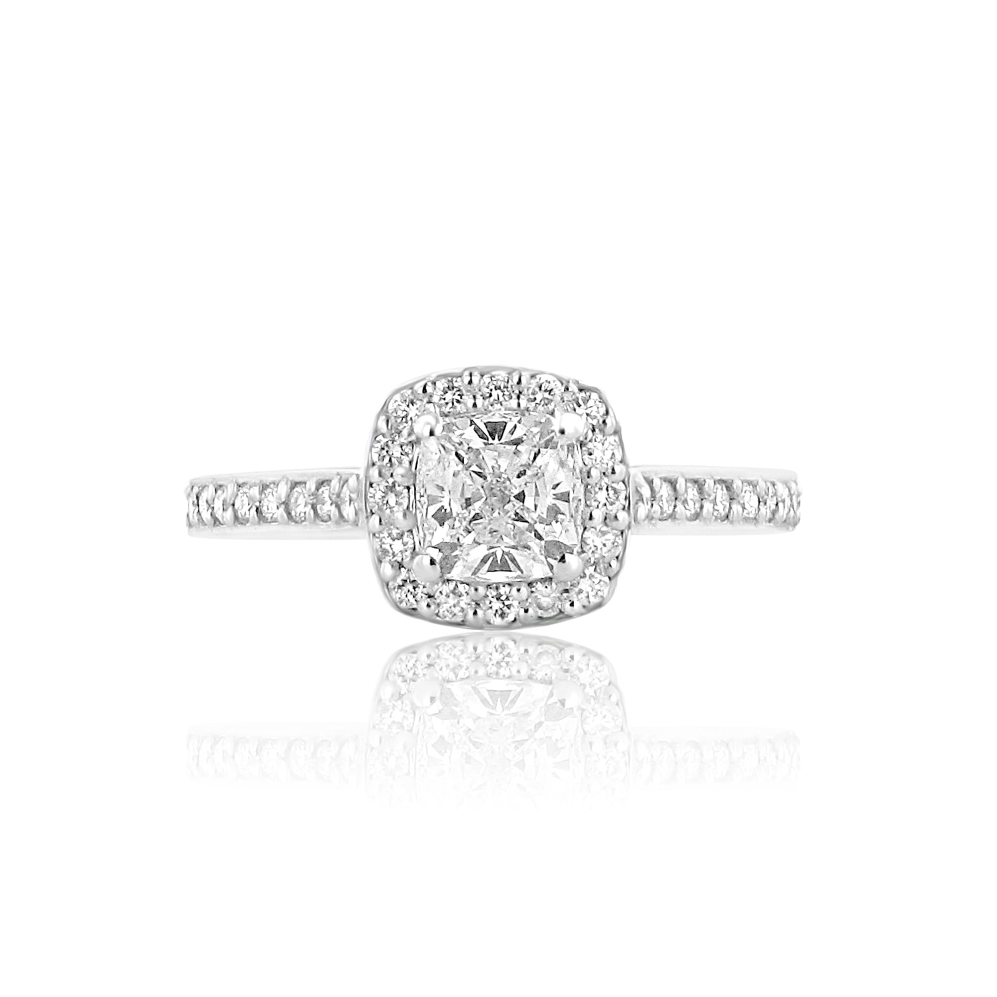 Platinum 0.70ct Cushion Cut Diamond Halo Cluster Ring RPN37193