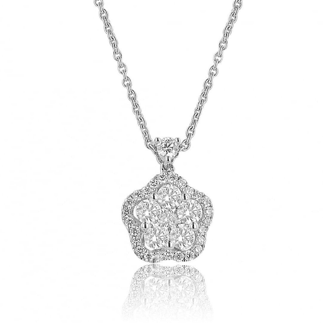 18ct White Gold 0.59ct Diamond Halo Flower Necklace