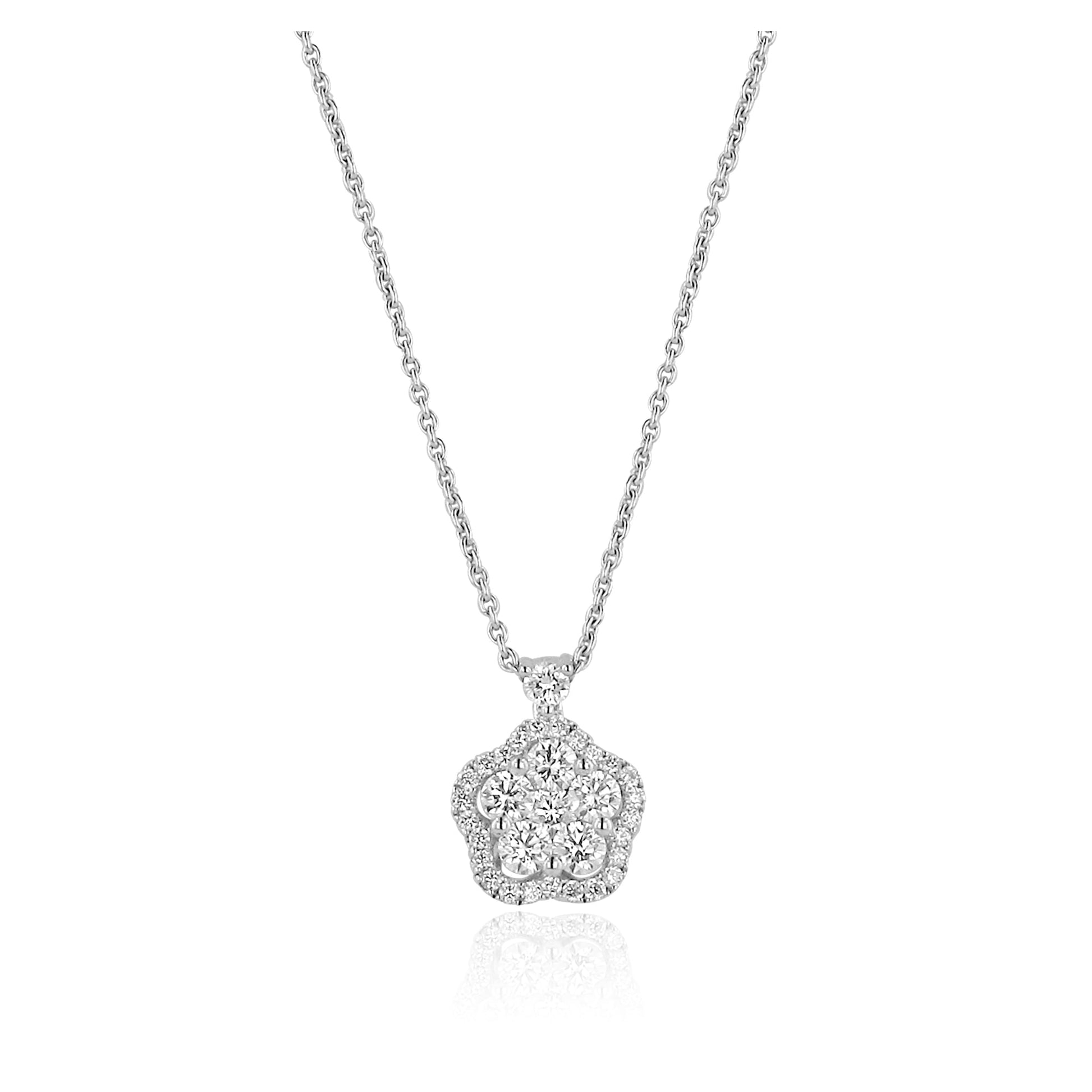 18ct White Gold 0.59ct Diamond Halo Flower Necklace