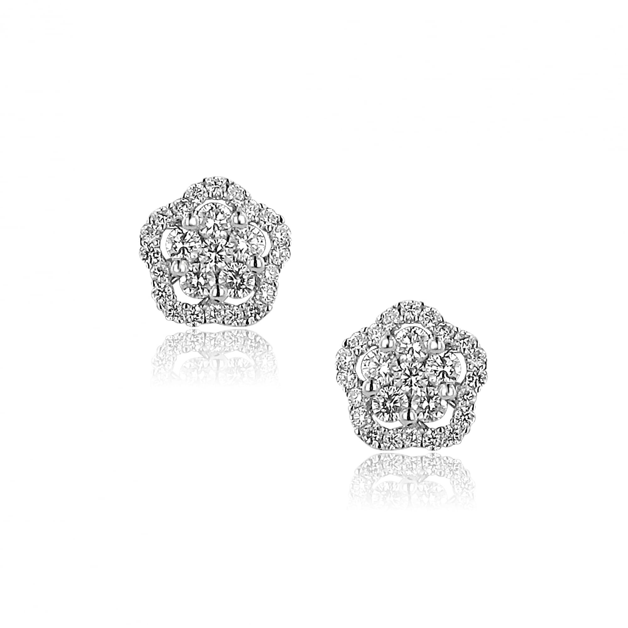 18ct White Gold Half Carat Diamond Flower Halo Earrings