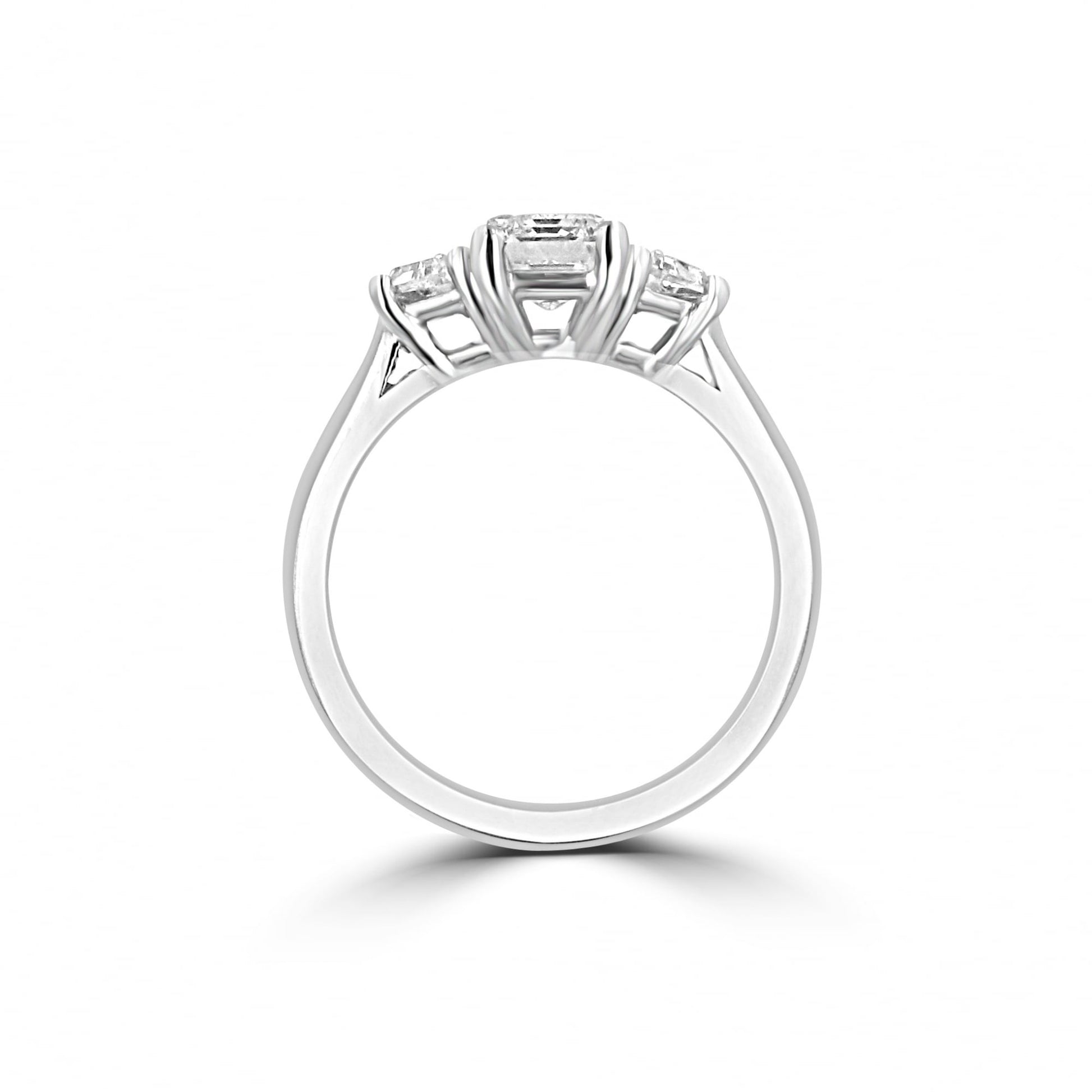 Platinum Emerald Cut Diamond Three Stone Ring 1.51ct with Trapezoid Diamonds