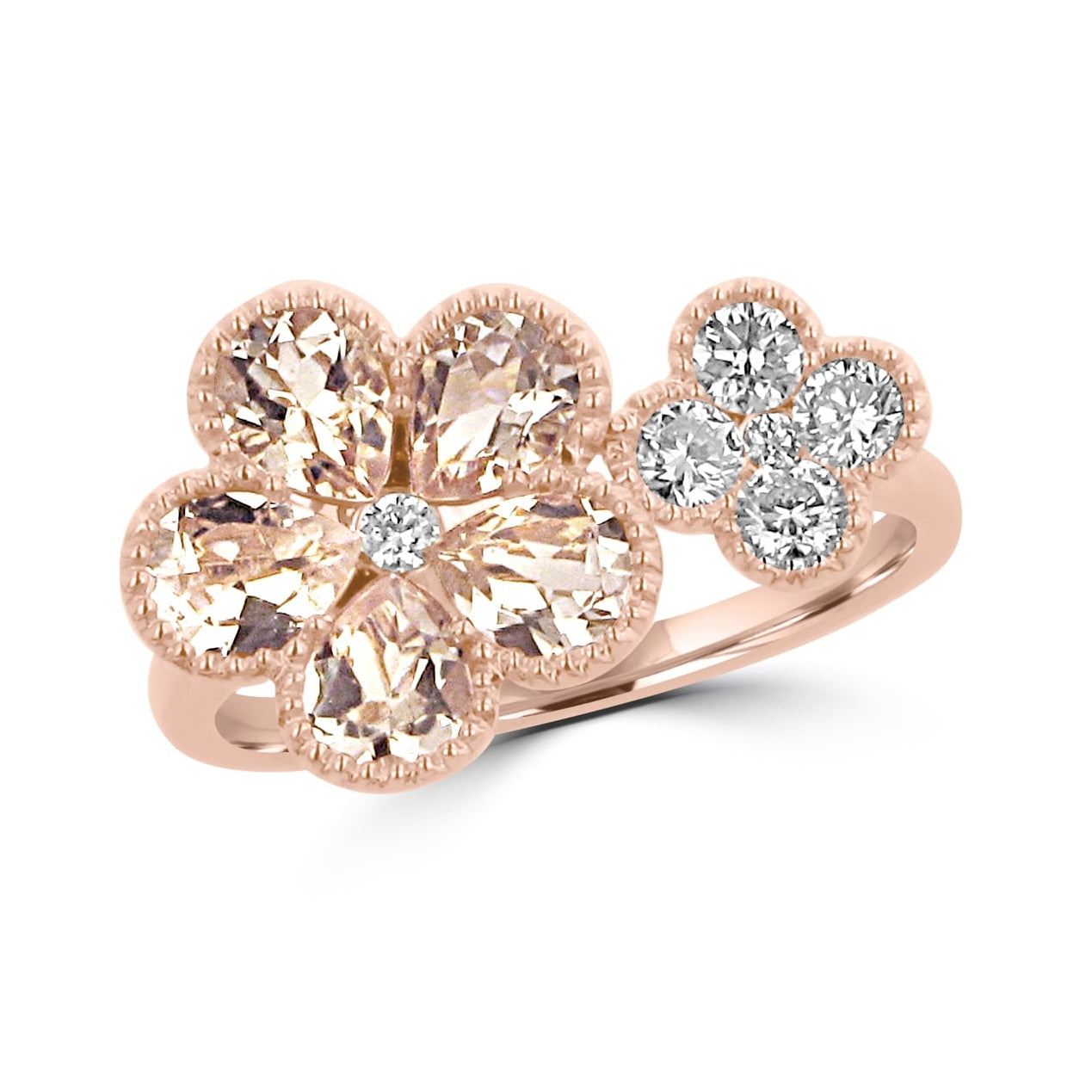 Rose Gold Morganite and Diamond Flower Ring