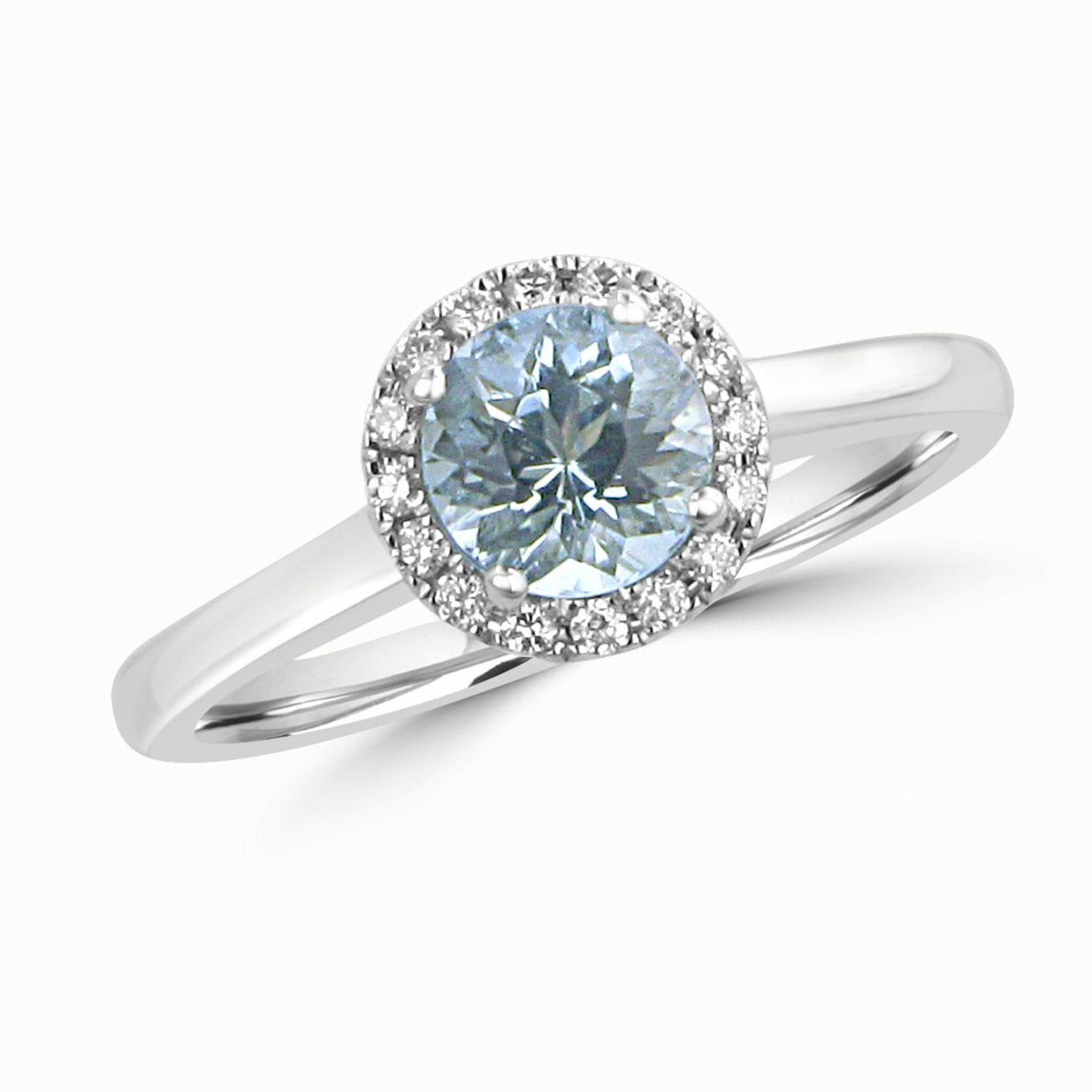 0.82ct Aquamarine and Diamond Halo Ring in White Gold