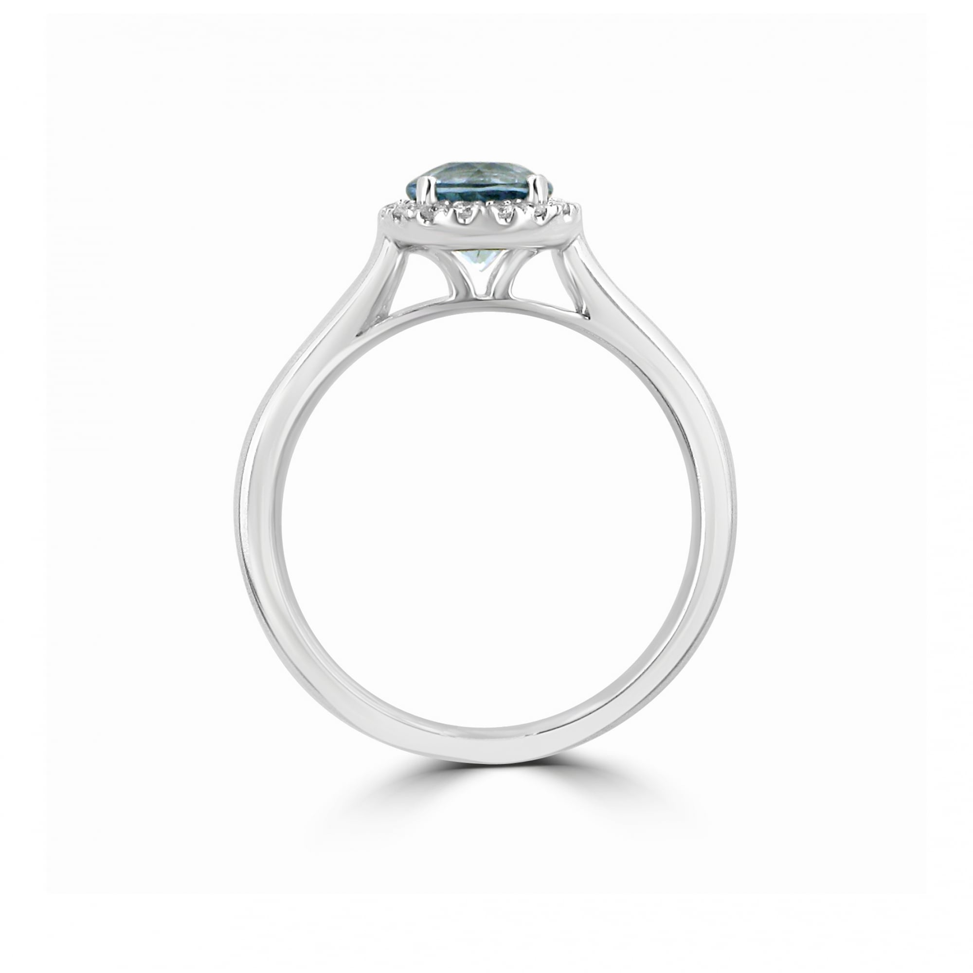 0.82ct Aquamarine and Diamond Halo Ring in White Gold