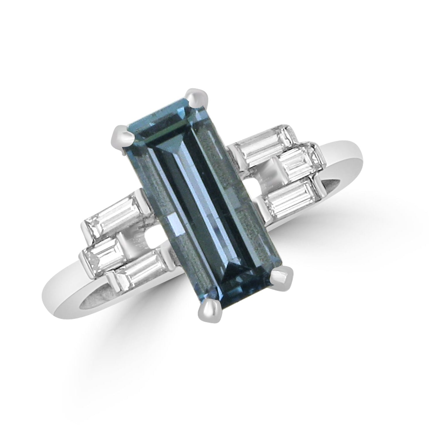 Deco Inspired 18ct White gold Aquamarine and Diamond Ring