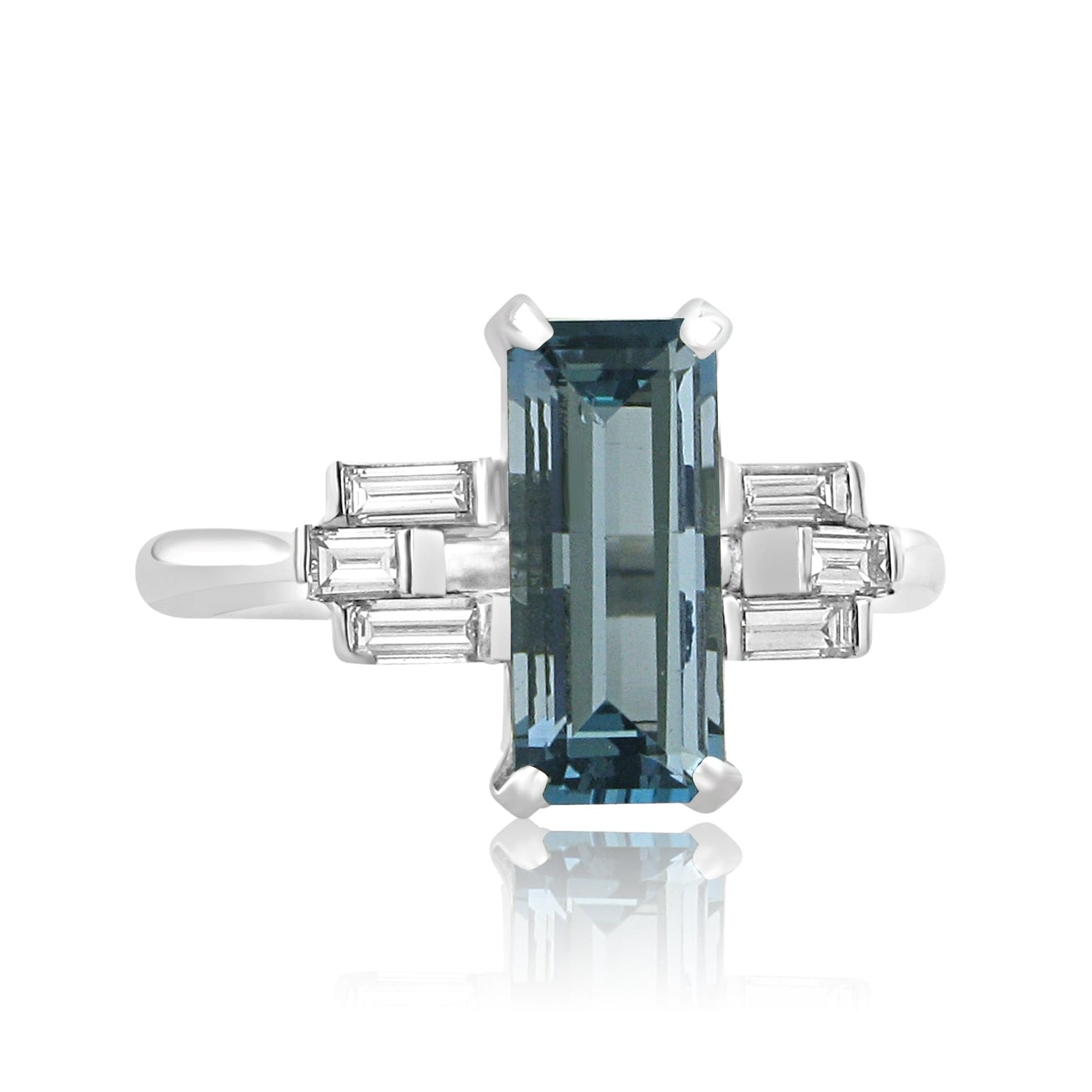 Deco Inspired 18ct White gold Aquamarine and Diamond Ring