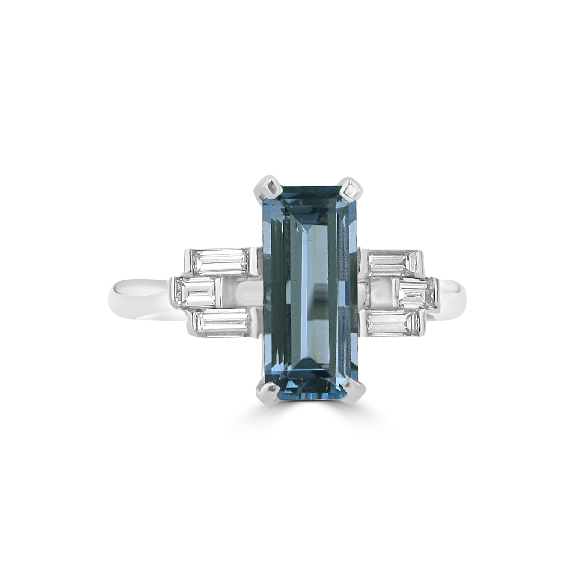 Deco Inspired 18ct White gold Aquamarine and Diamond Ring