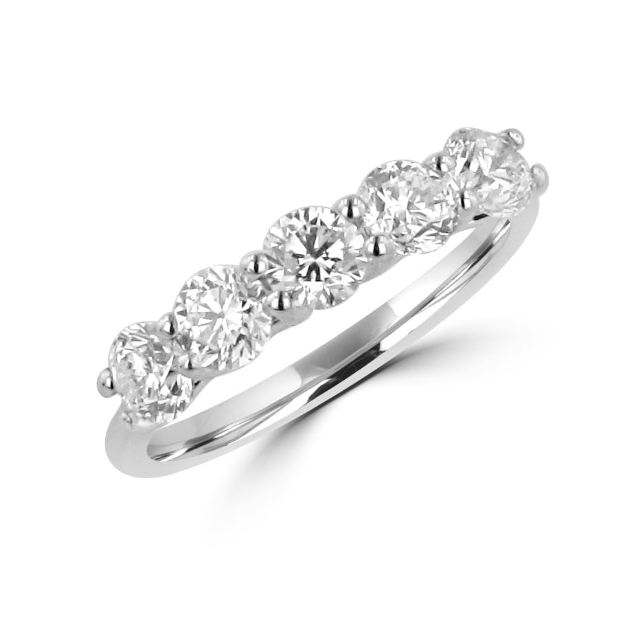 18ct White Gold Five Stone Round Diamond Ring 1.18ct