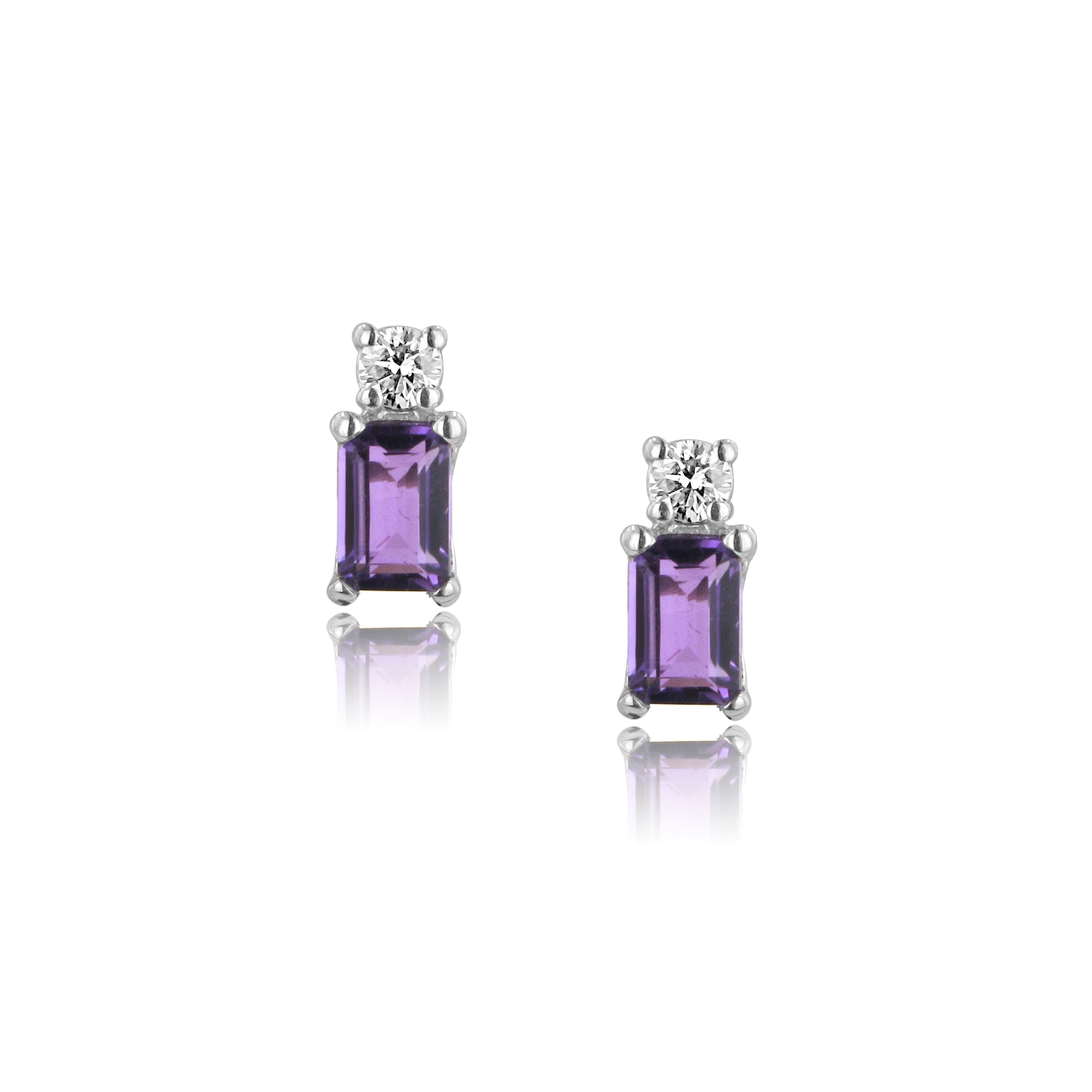 18ct White Gold Amethyst and Diamond Stud Earrings