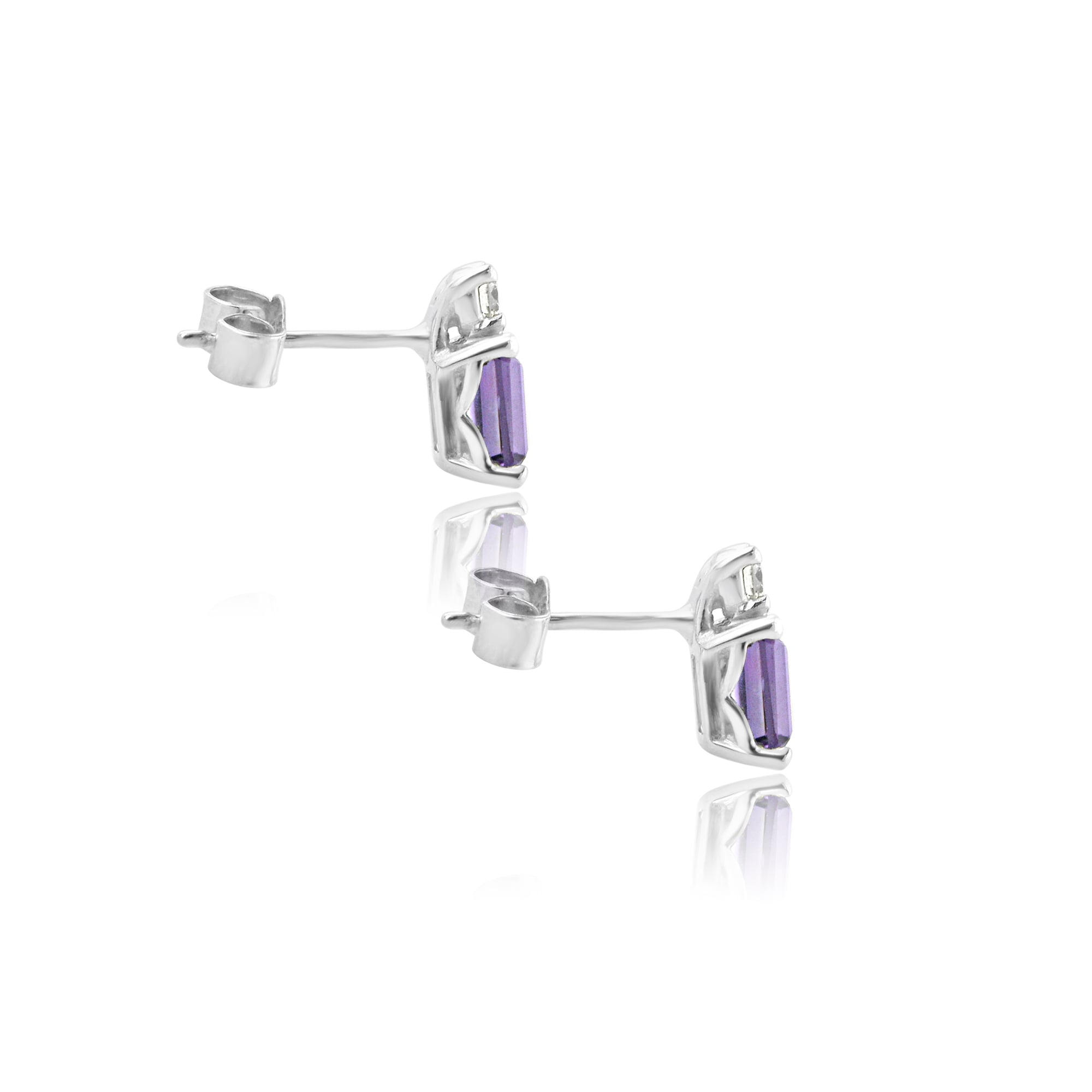 18ct White Gold Amethyst and Diamond Stud Earrings