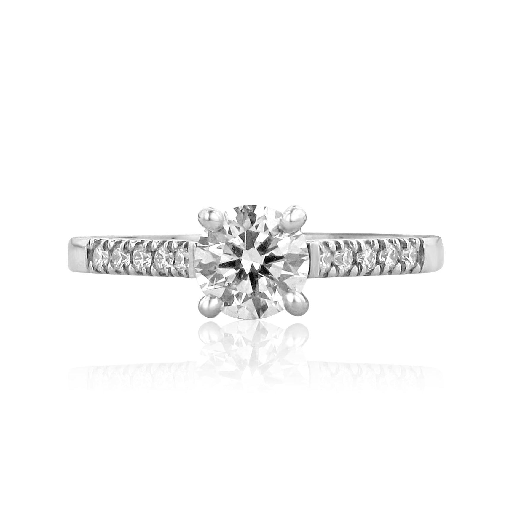 Platinum 0.72ct Round Diamond Engagement Ring With Diamond Band