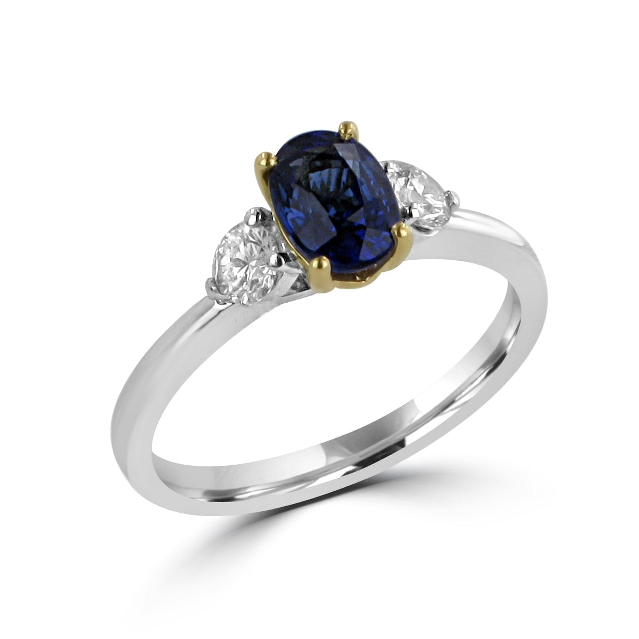 1.05ct Sapphire and Diamond Three Stone Ring in White Gold