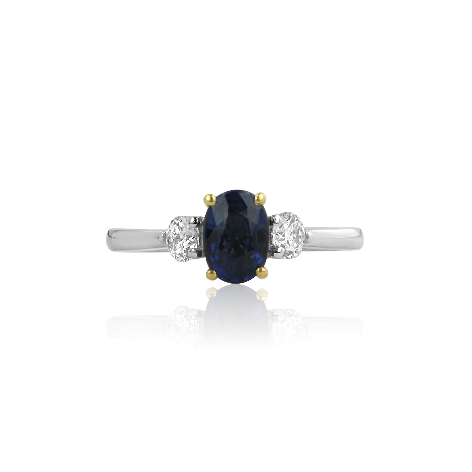 1.05ct Sapphire and Diamond Three Stone Ring in White Gold