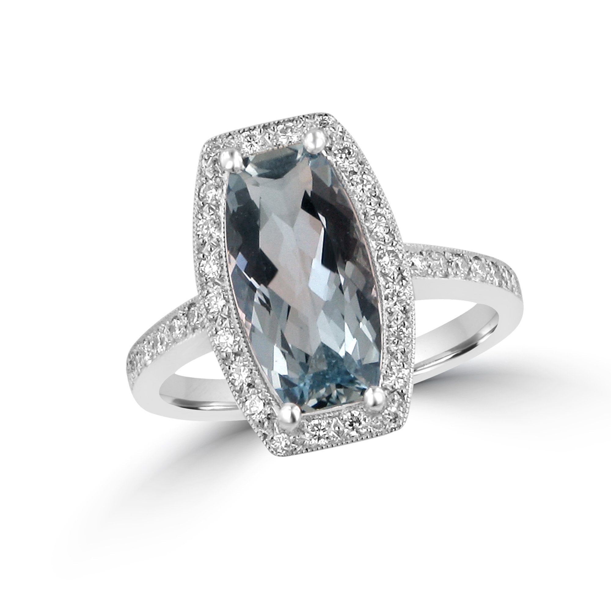 Unusual Aquamarine and Diamond Halo Cocktail Ring