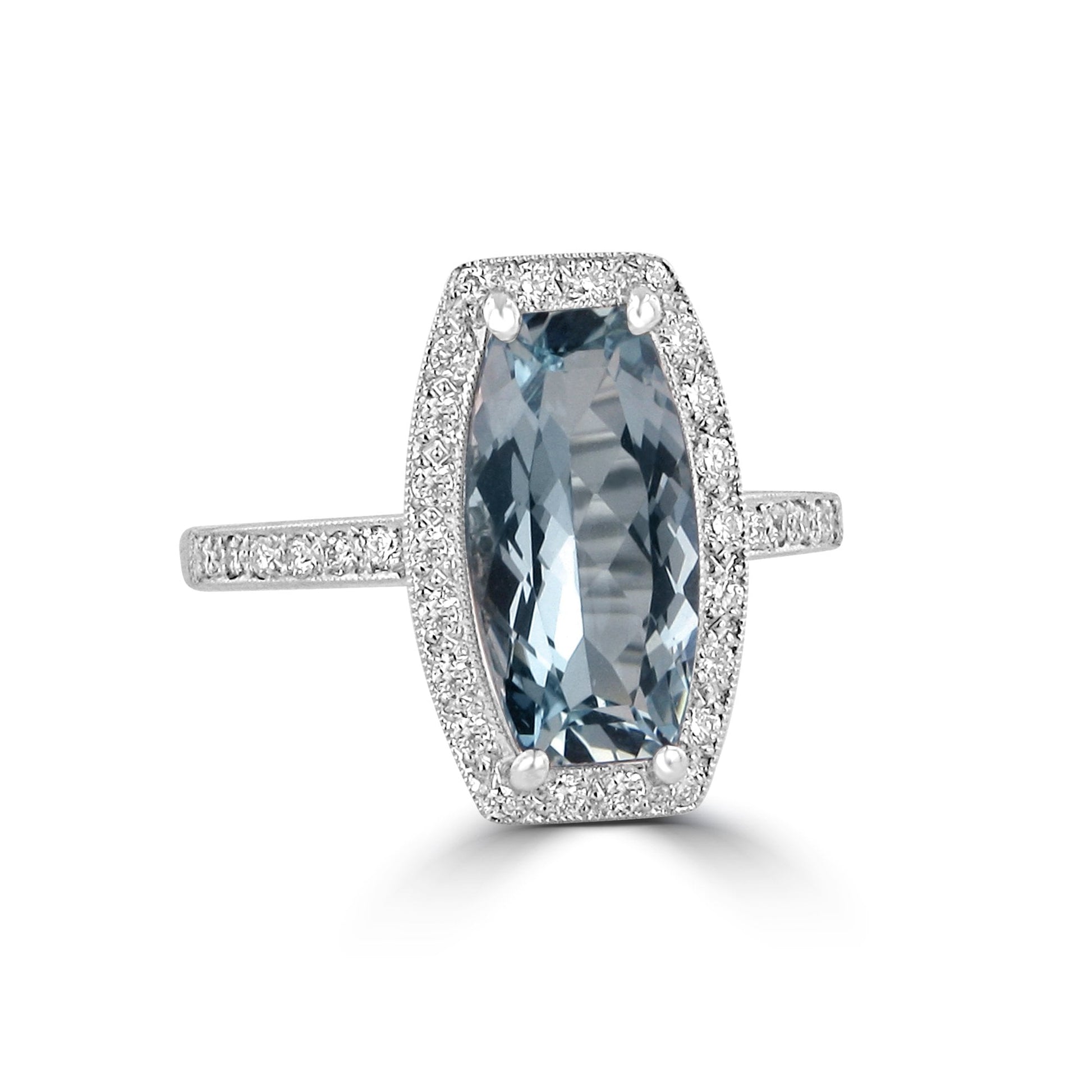 Unusual Aquamarine and Diamond Halo Cocktail Ring