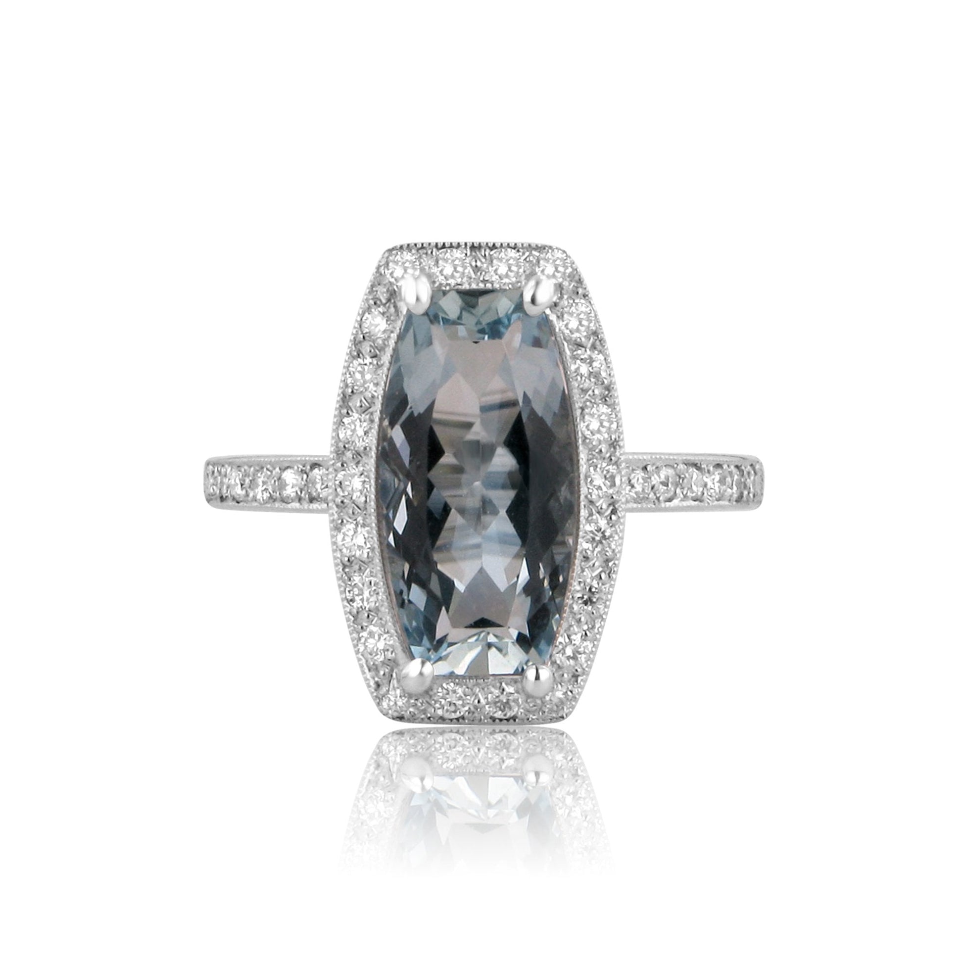 Unusual Aquamarine and Diamond Halo Cocktail Ring