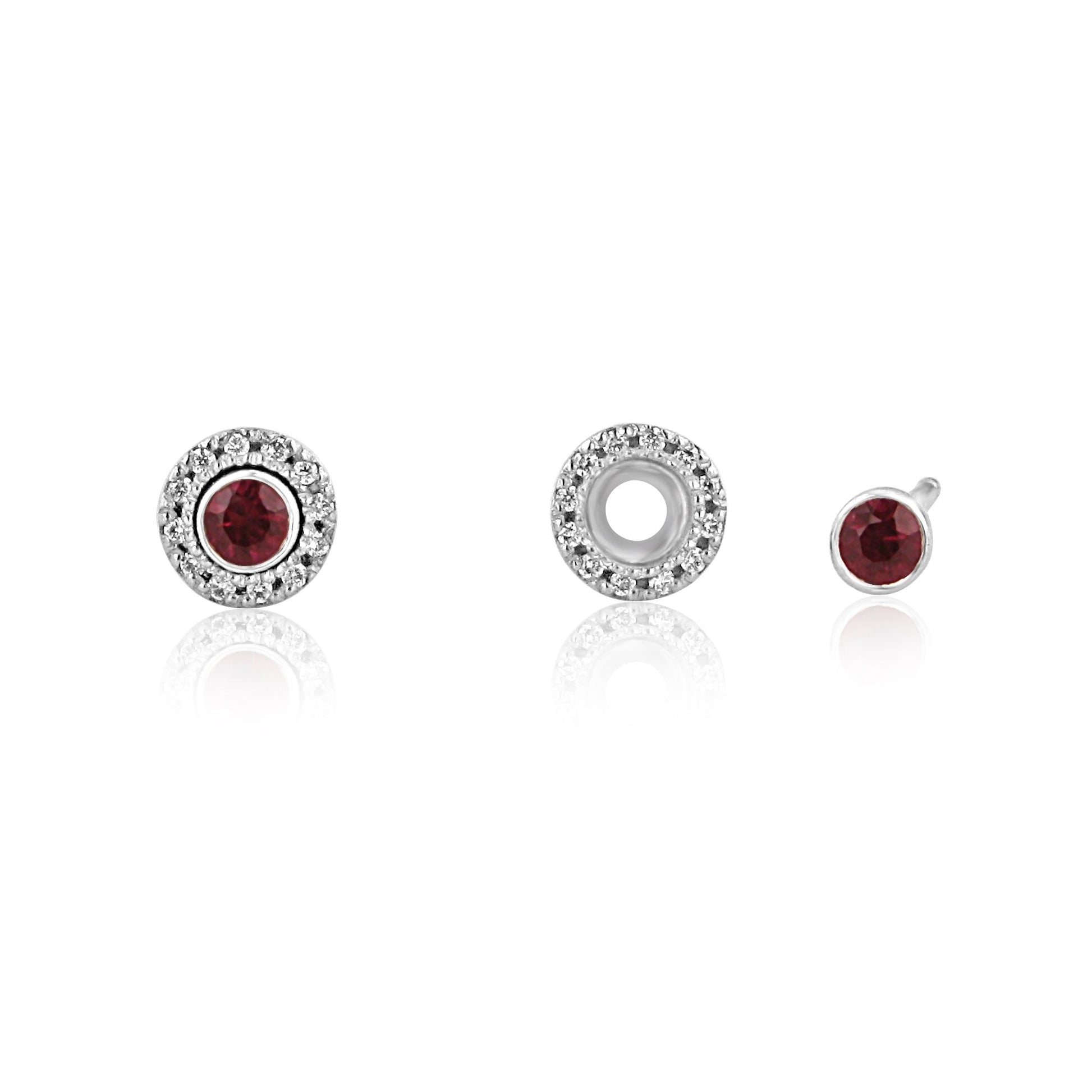 Ruby and Diamond Halo Earrings With Removable Diamond Ring