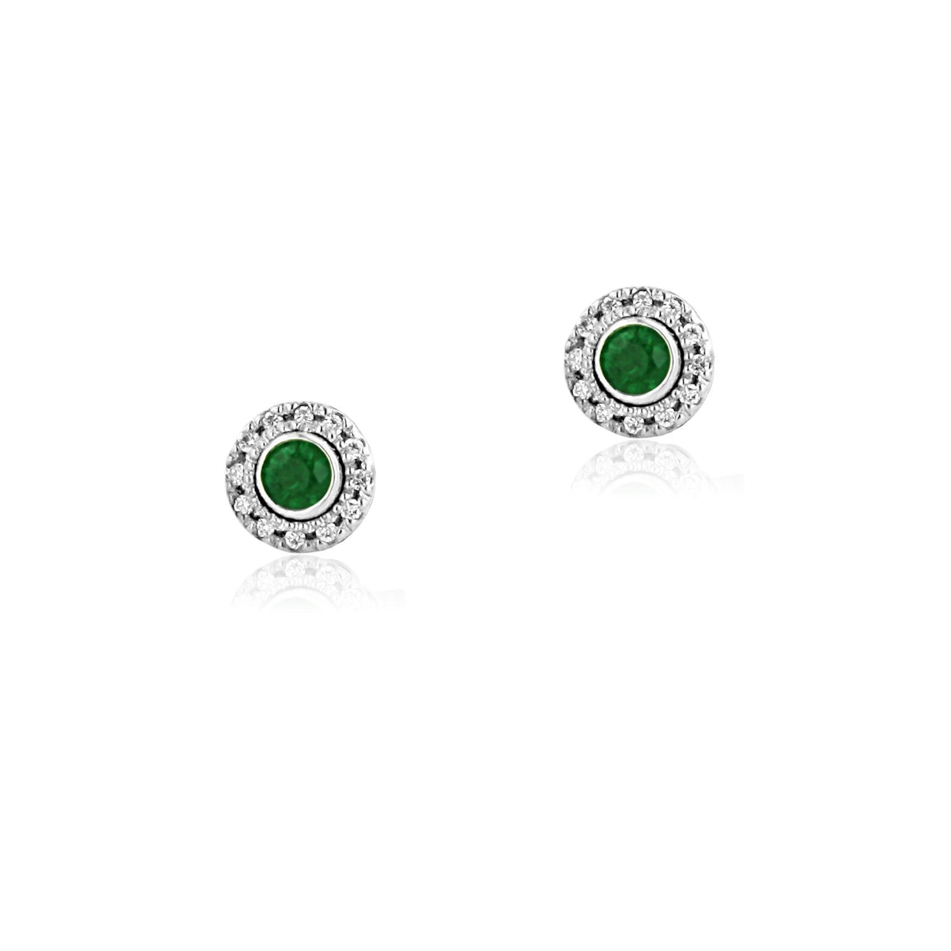 Emerald and Diamond Halo Earrings With Removable Diamond Ring - DX