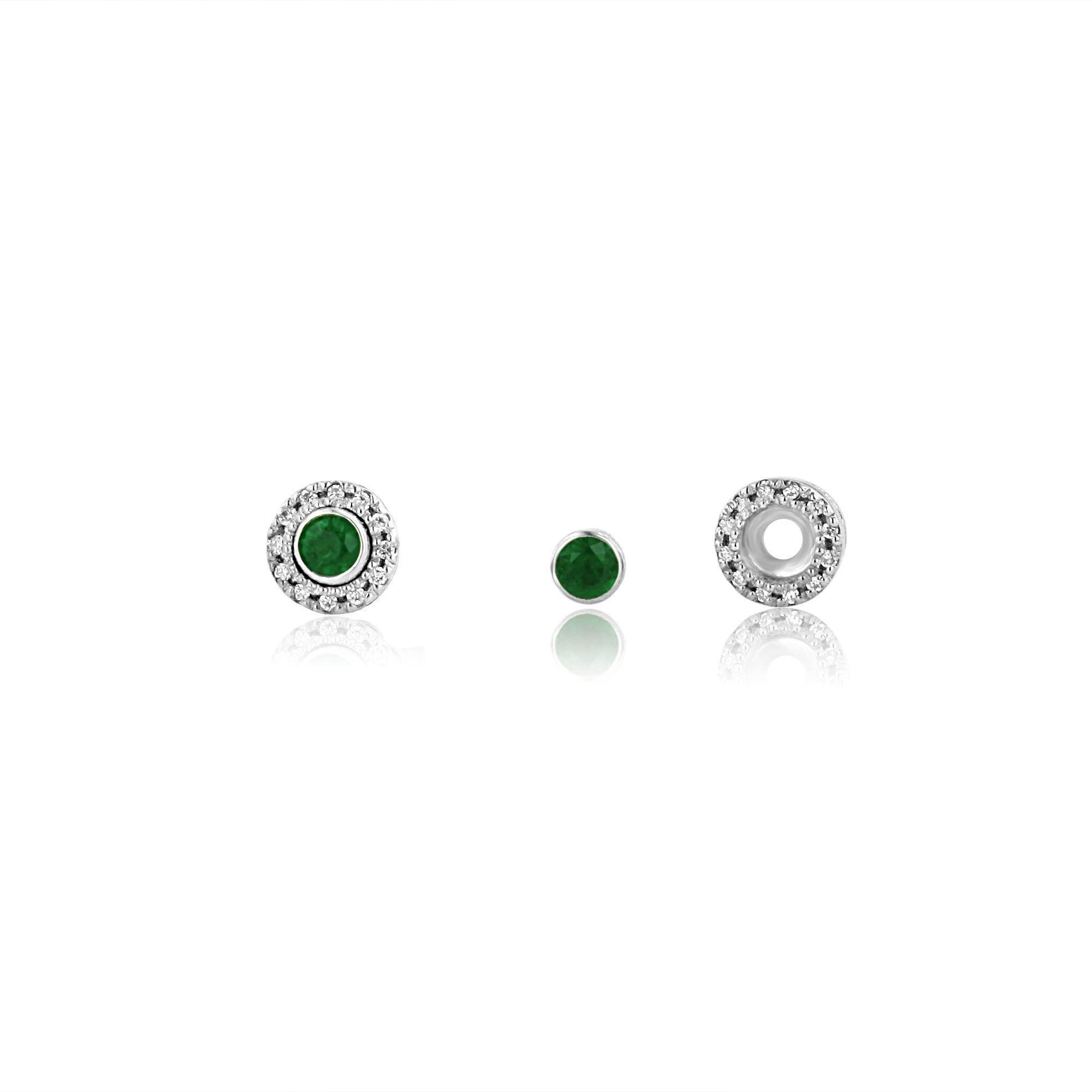 Emerald and Diamond Halo Earrings With Removable Diamond Ring - DX