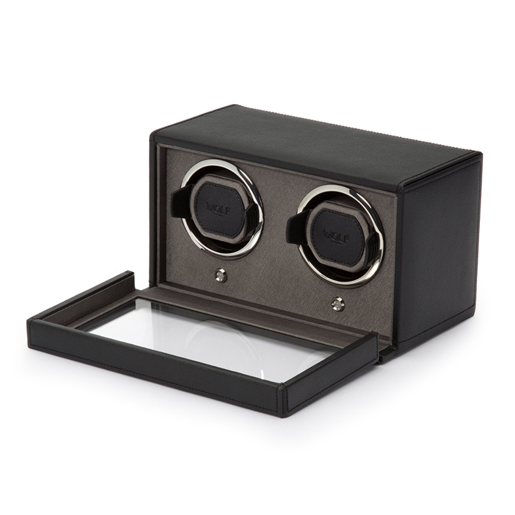 WOLF Black Leather Double Watch Winder