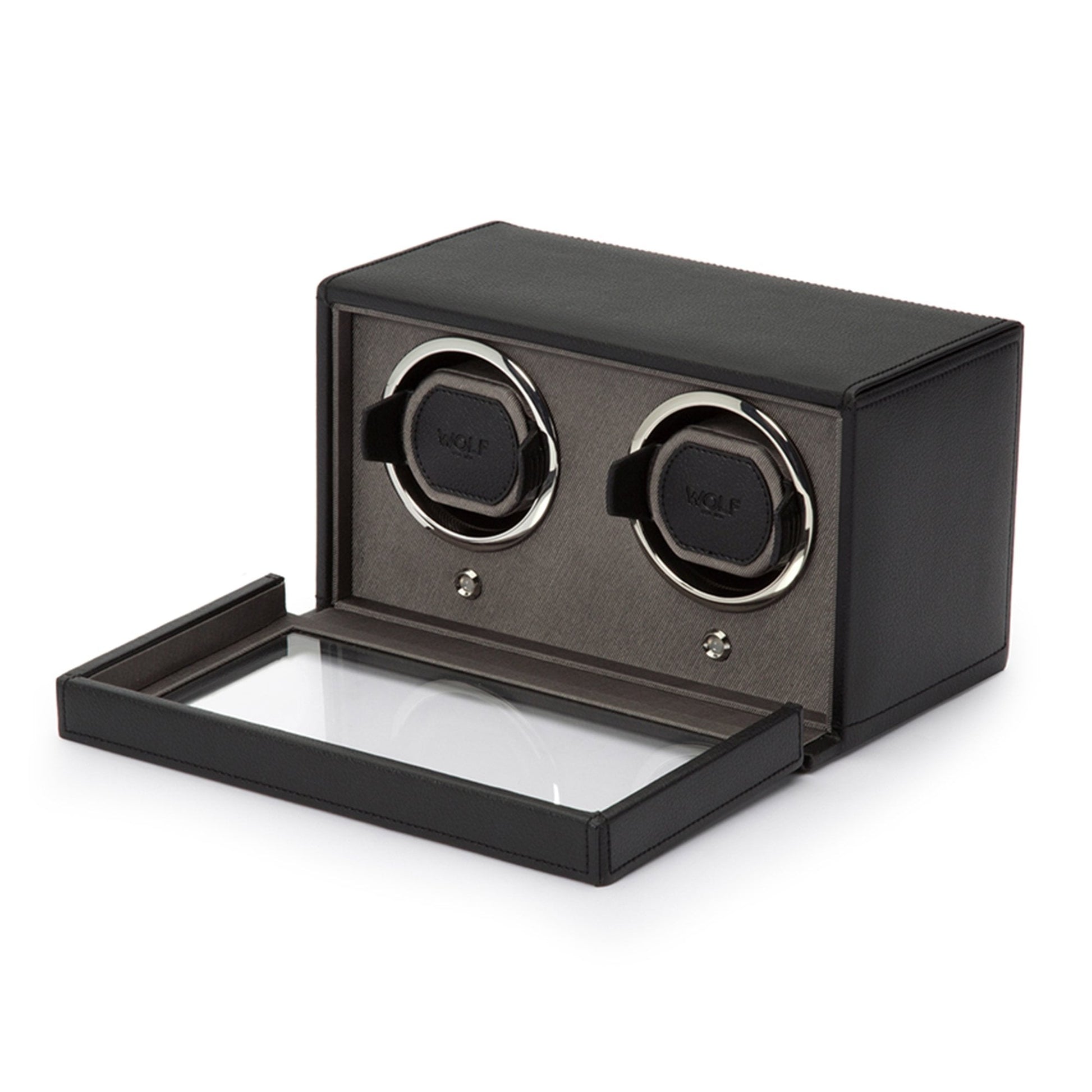 WOLF Black Leather Double Watch Winder