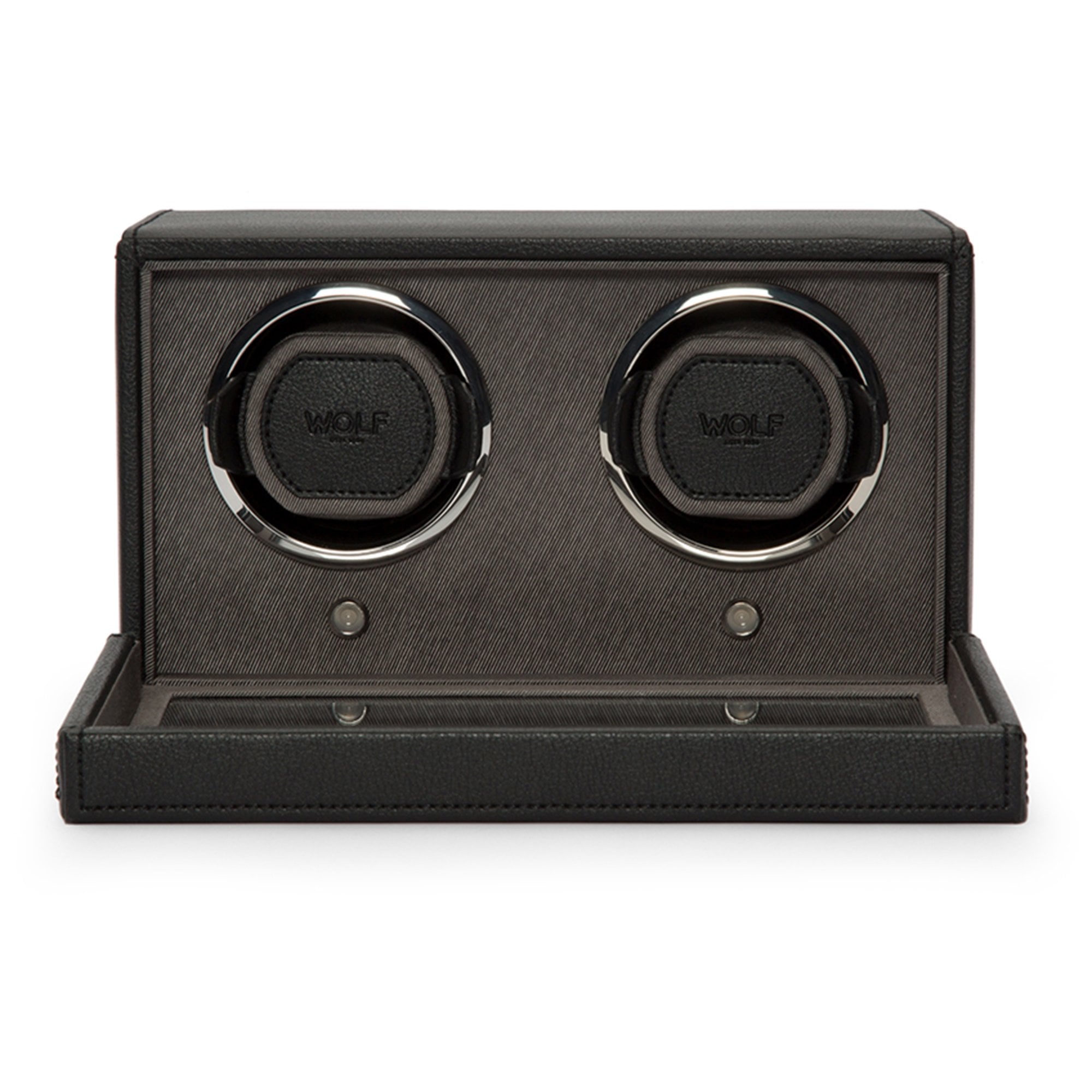 WOLF Black Leather Double Watch Winder