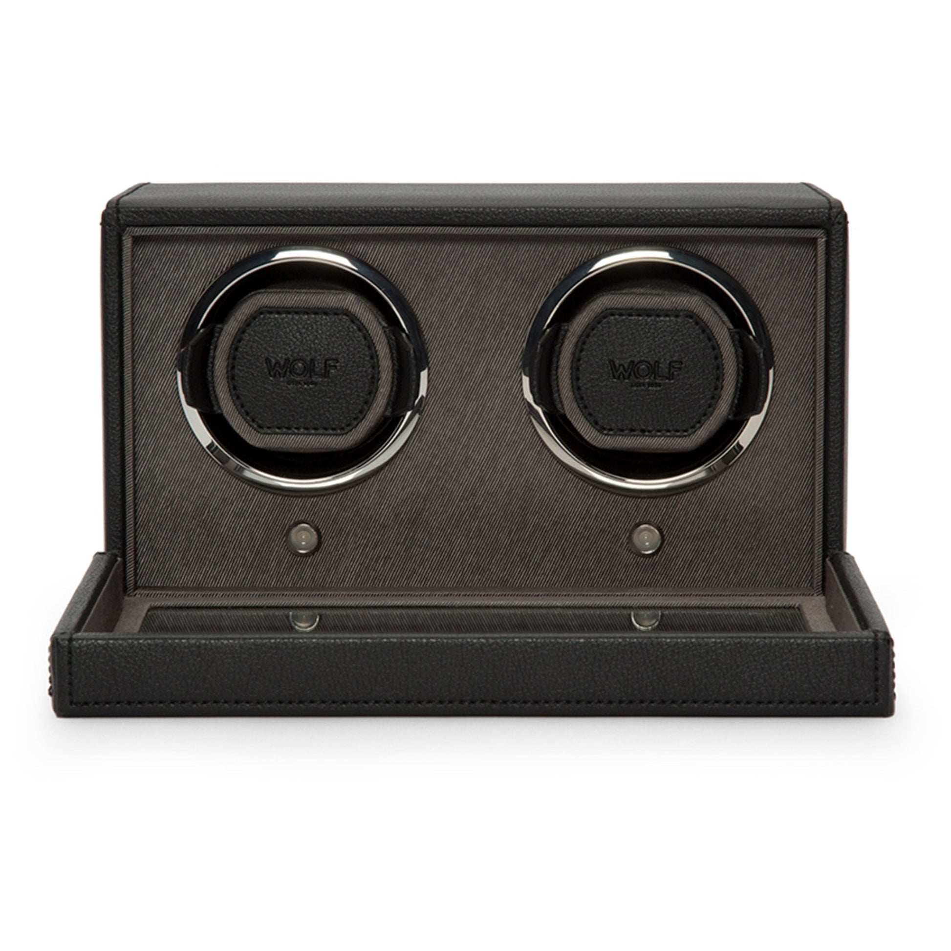 WOLF Black Leather Double Watch Winder