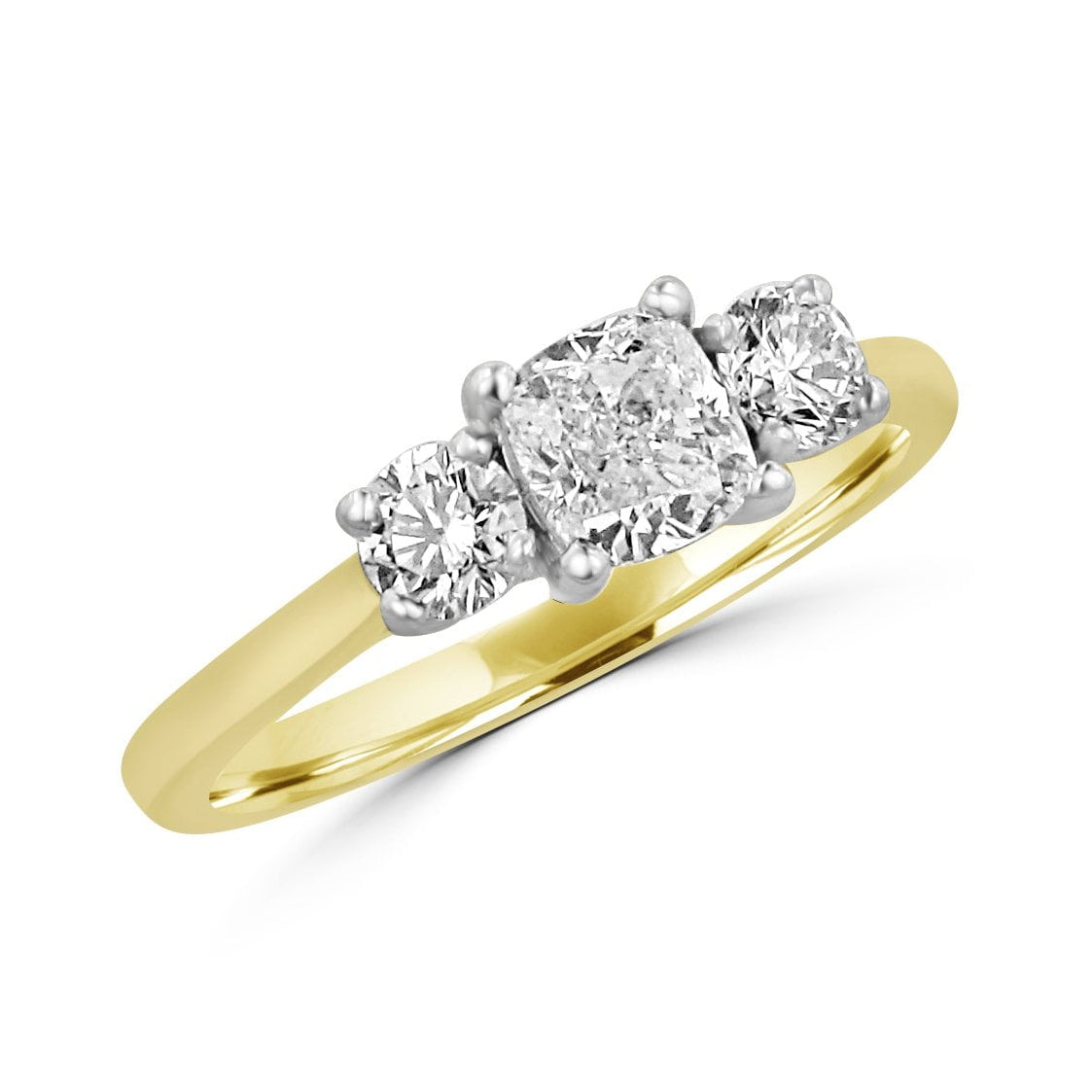 Markle Inspired Three Stone Cushion Cut and Round Diamond Ring 1.03ct Total