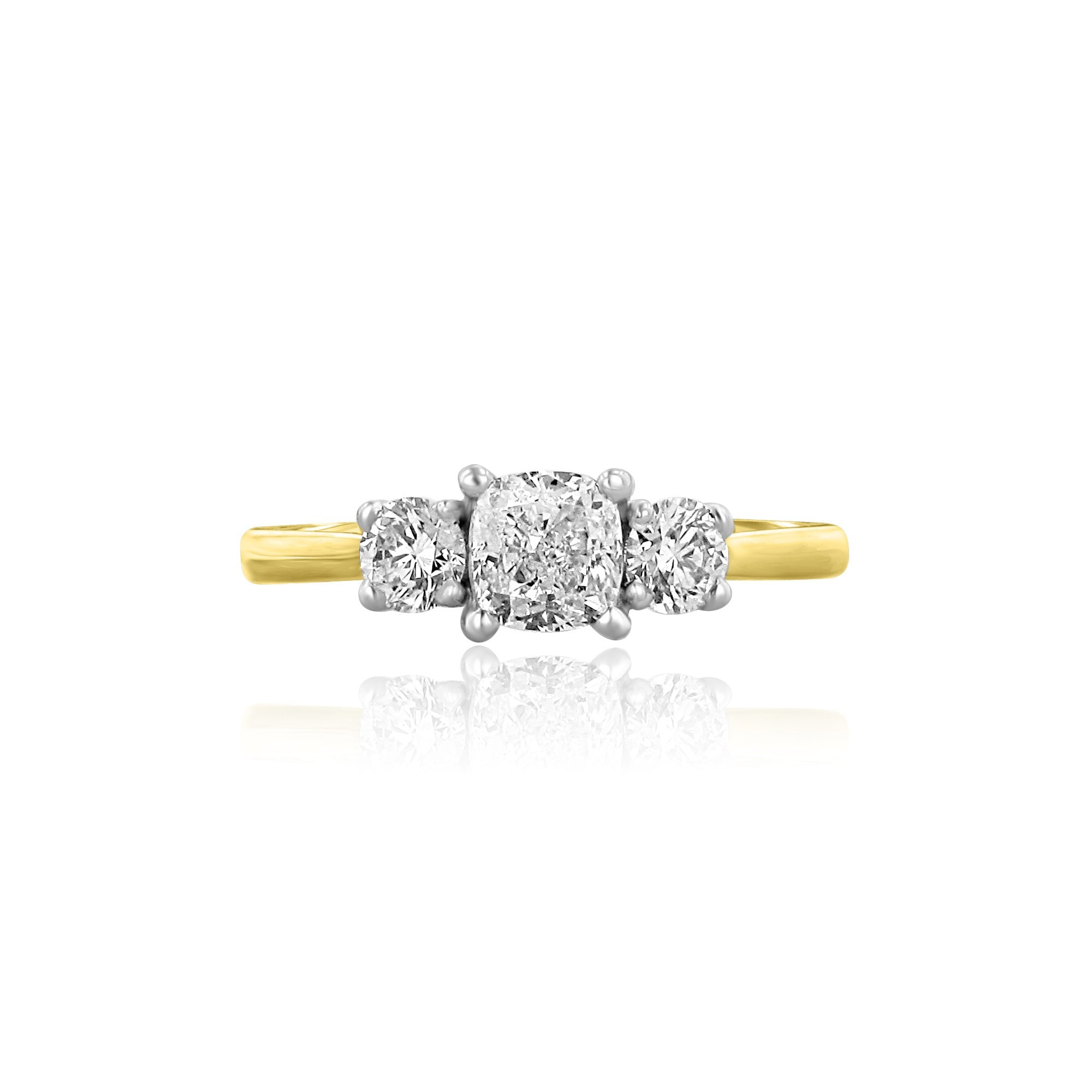 Markle Inspired Three Stone Cushion Cut and Round Diamond Ring 1.03ct Total