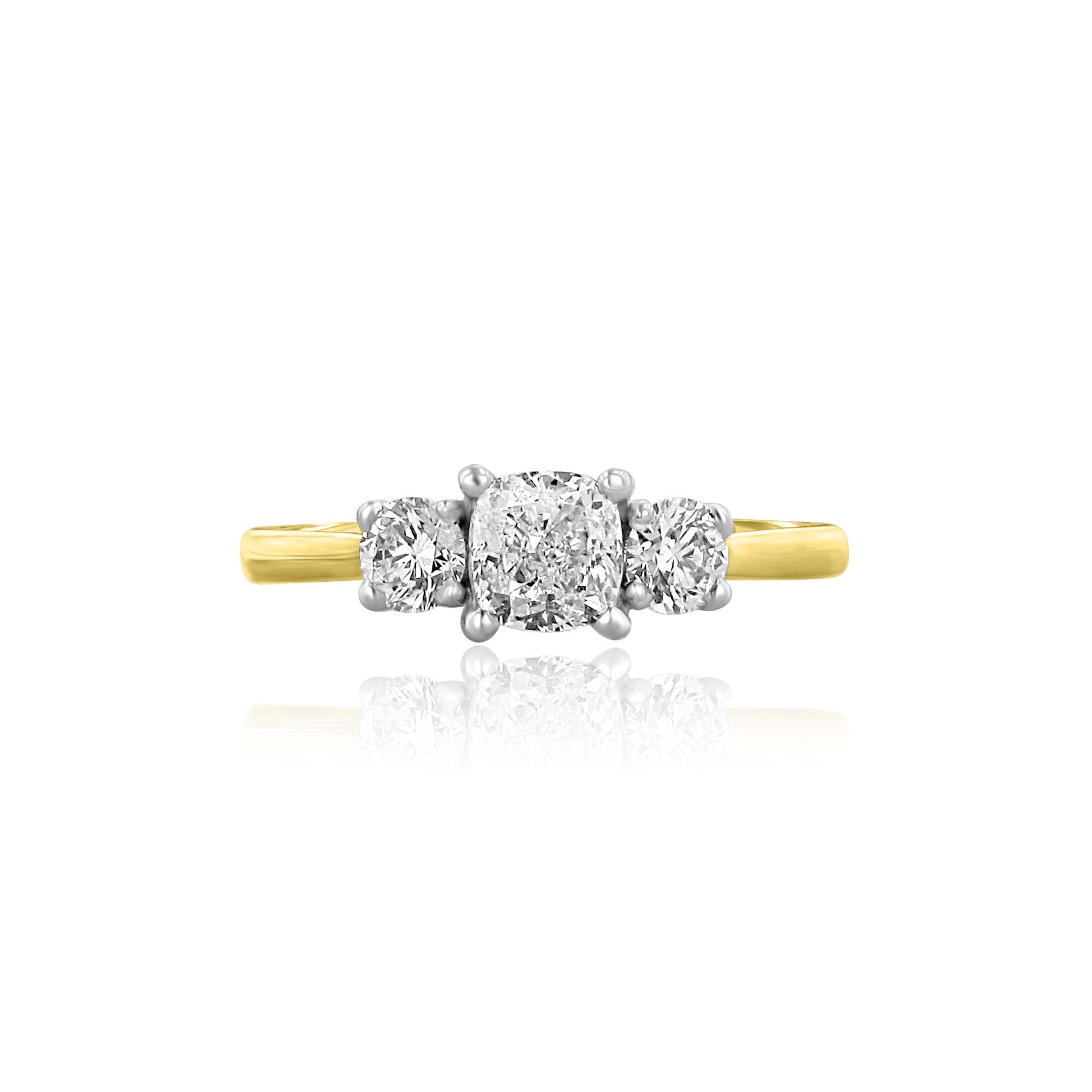 Markle Inspired Three Stone Cushion Cut and Round Diamond Ring 1.03ct Total