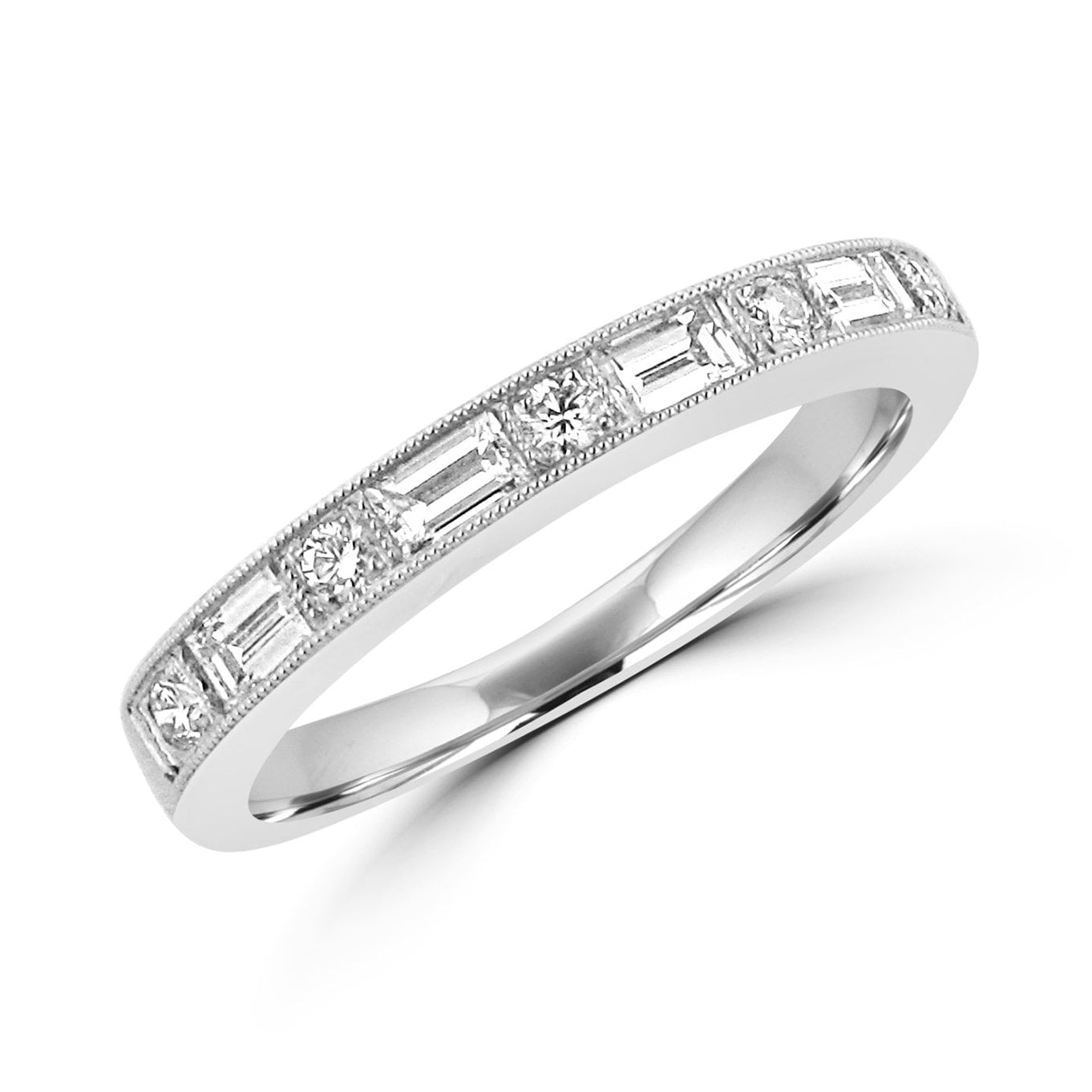 Round and Baguette Diamond Band Ring