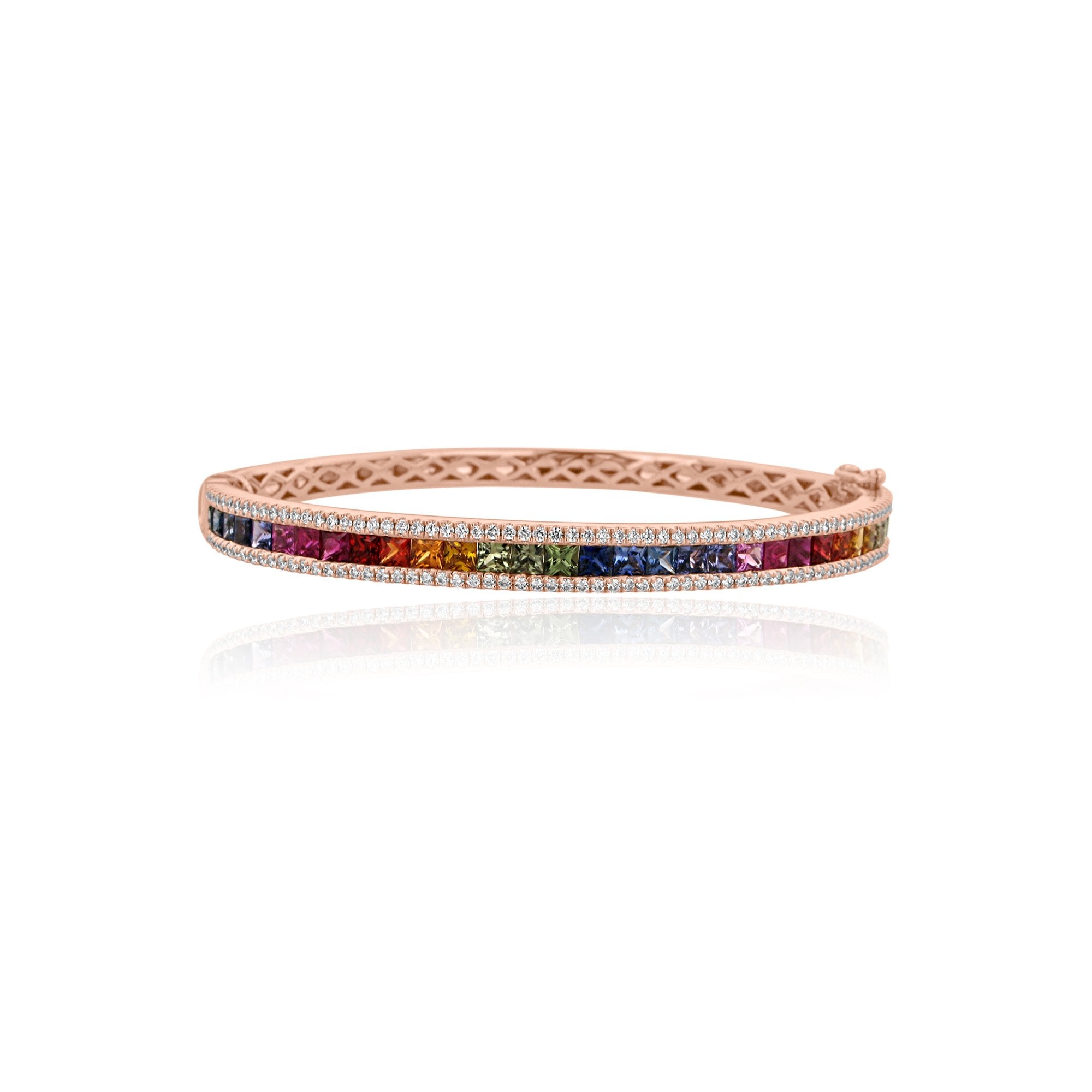 18ct Rose Gold Rainbow Sapphire and Diamond Bangle