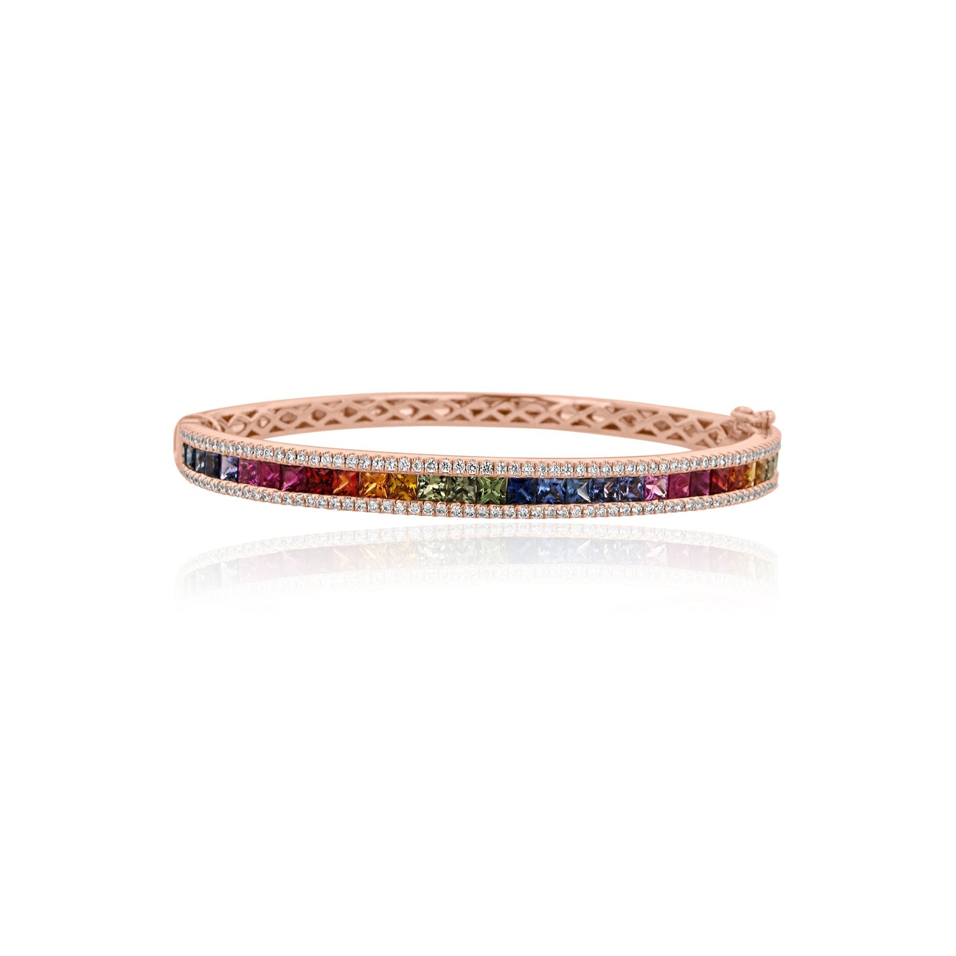 18ct Rose Gold Rainbow Sapphire and Diamond Bangle