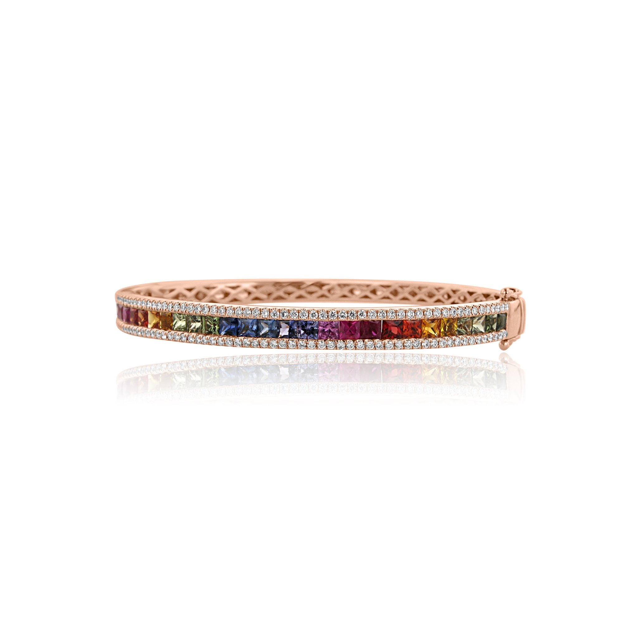 18ct Rose Gold Rainbow Sapphire and Diamond Bangle